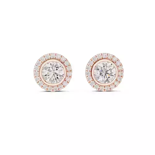 Bezel Set Round Cut Diamond Halo Earring 3DM STL Video 3D print model