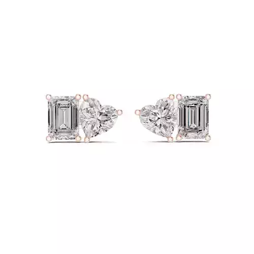 Heart And Emerald Cut Diamond Toi Et Moi Earring  3DM STL Video 3D print model