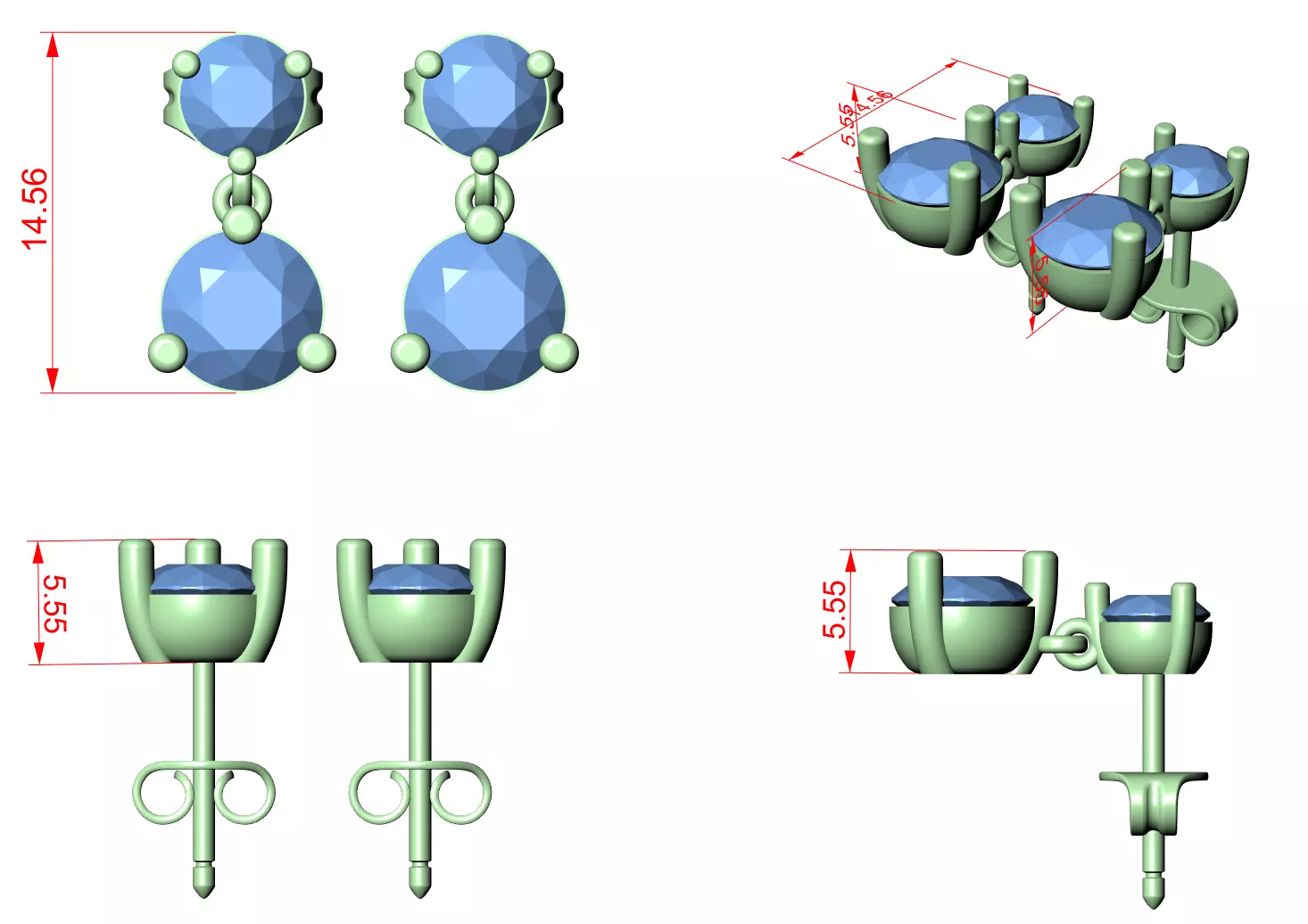 Solitaire Diamond Drops Earrings 3dm stl renders animation 3D print model_1