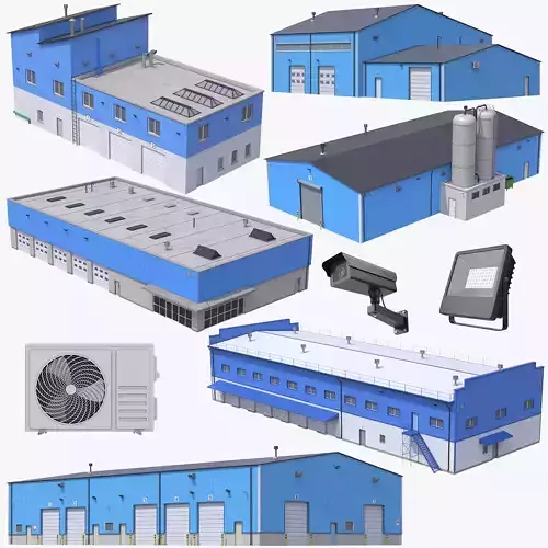 6 Blue Industrial Buildings Collection 