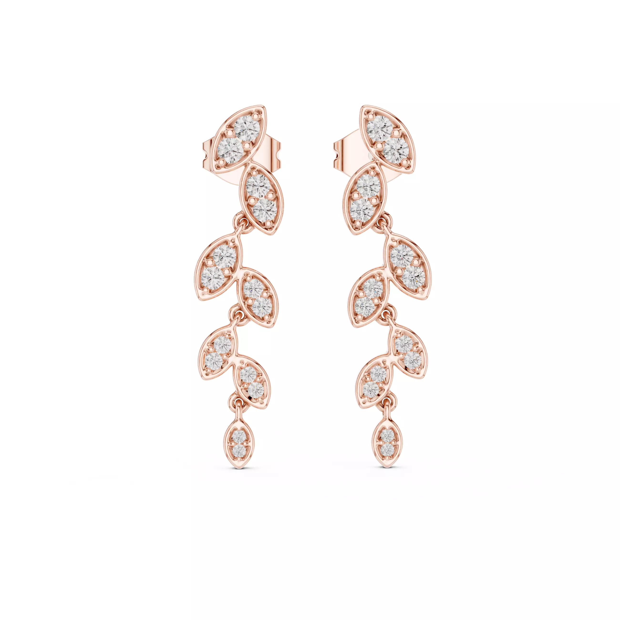 Round Cut Diamond Tree Leaf Earring 3DM STL Video 3D print model