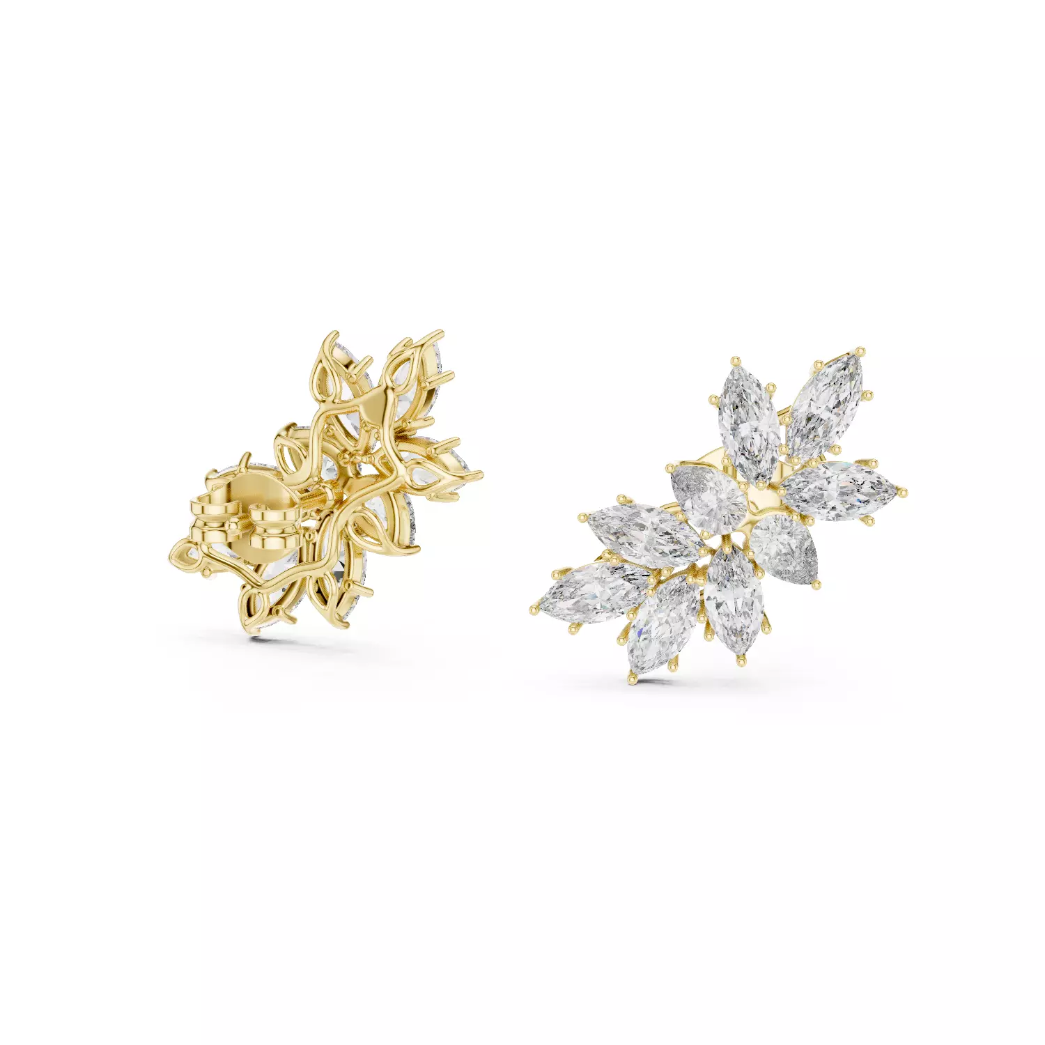 Marquise Cut Diamond Cluster Earring 3DM STL Video 3D print model_6