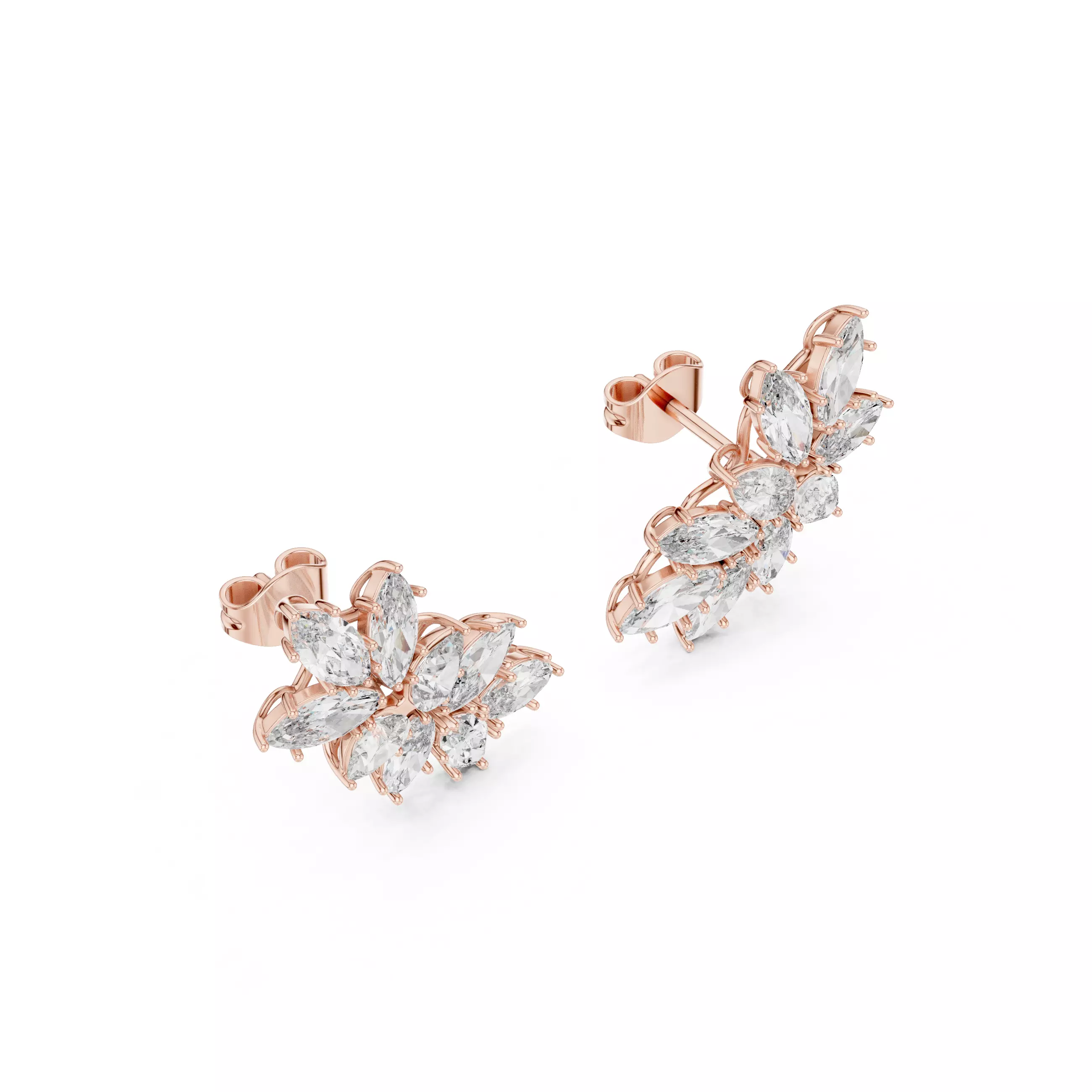 Marquise Cut Diamond Cluster Earring 3DM STL Video 3D print model_4