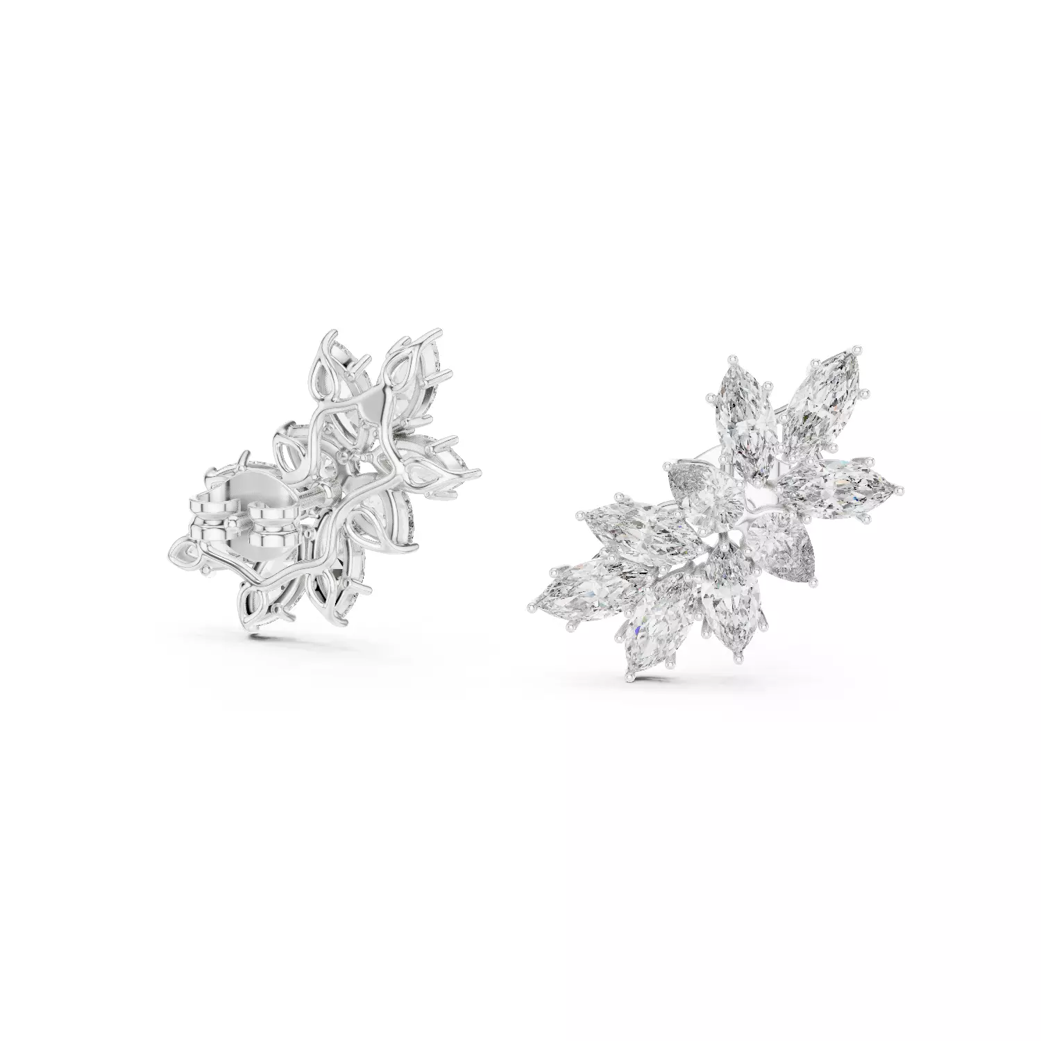 Marquise Cut Diamond Cluster Earring 3DM STL Video 3D print model_9