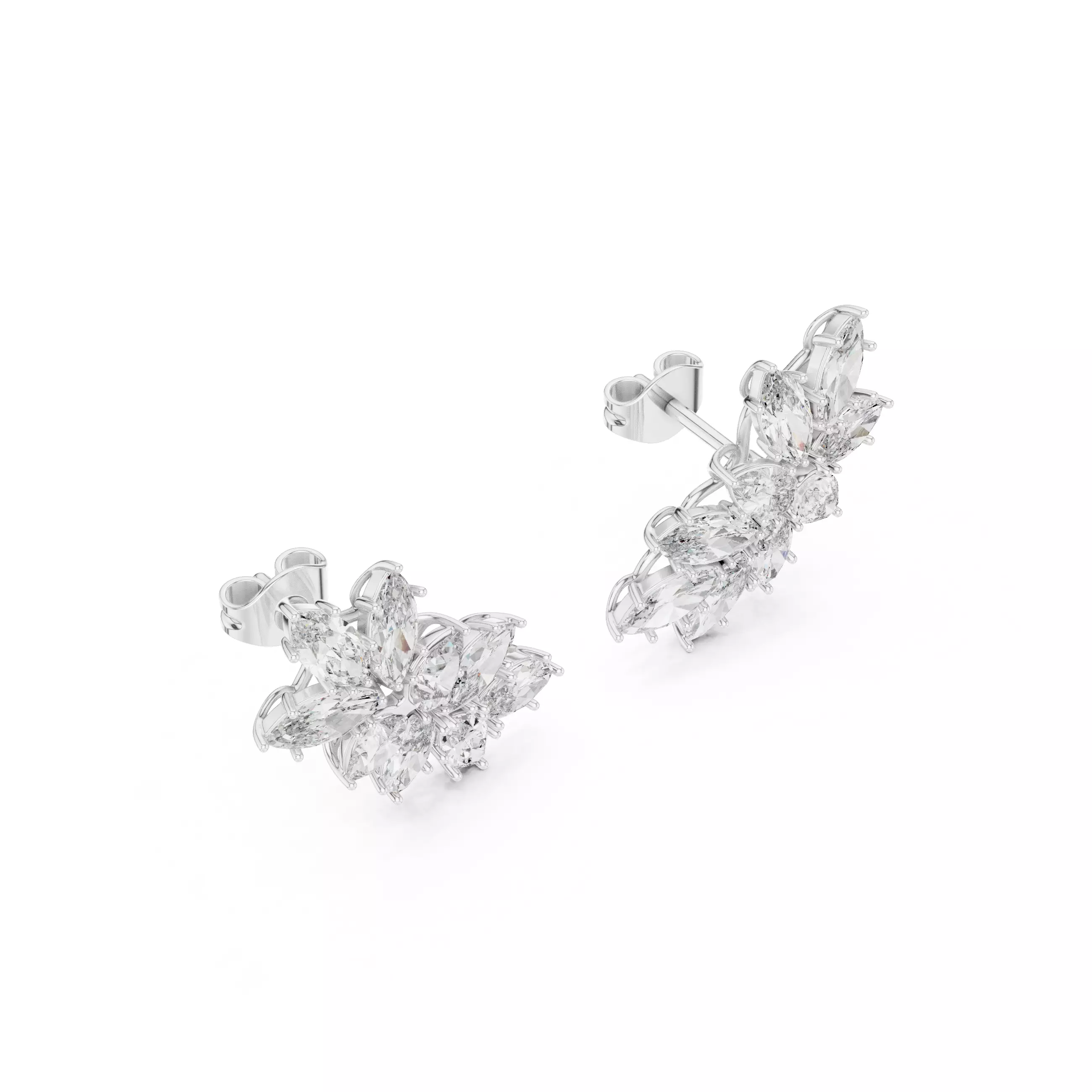 Marquise Cut Diamond Cluster Earring 3DM STL Video 3D print model_10