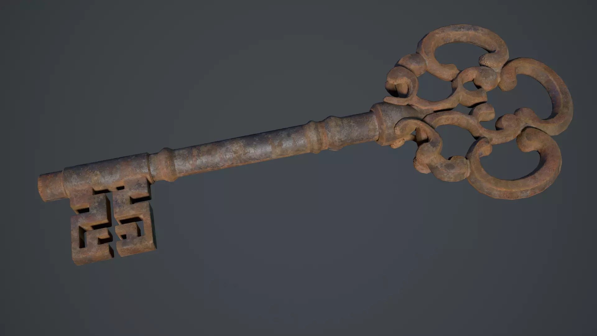 Ornamental Rusted Key Low-poly 3D model_11
