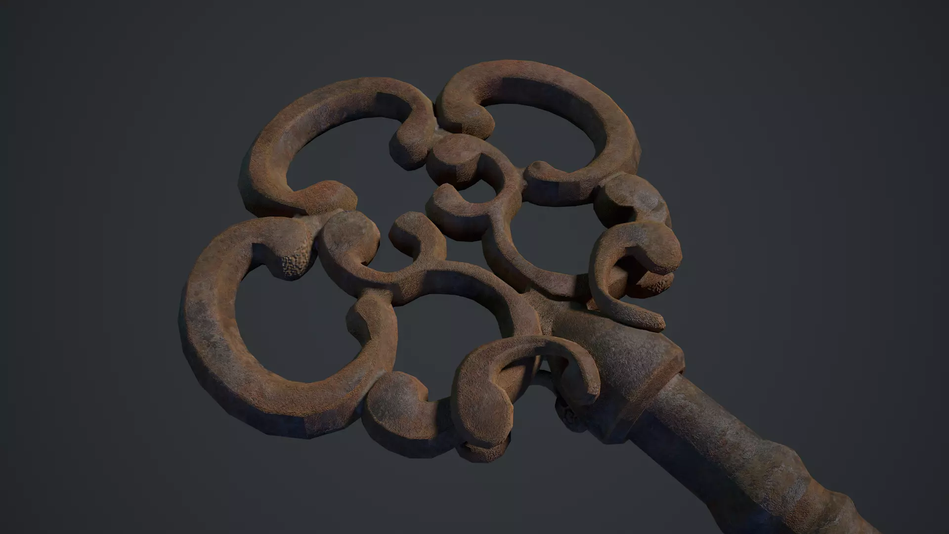 Ornamental Rusted Key Low-poly 3D model_8