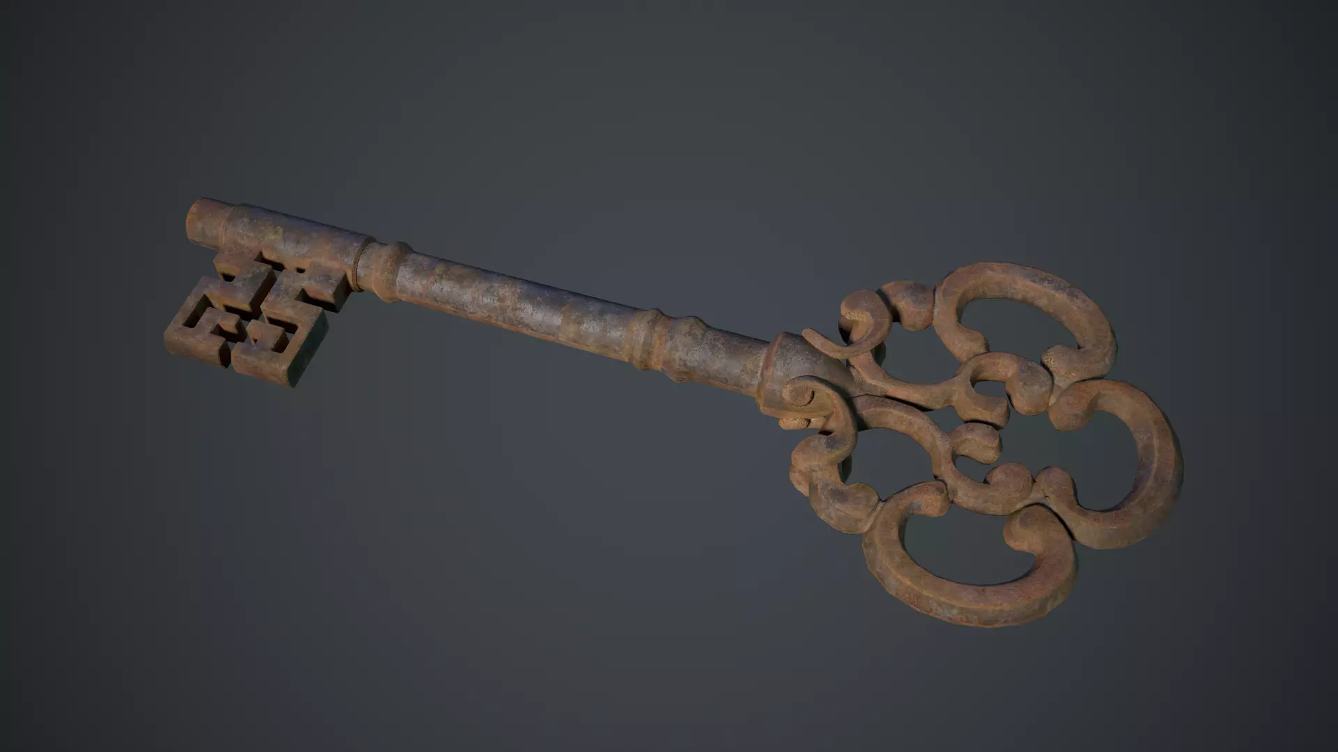 Ornamental Rusted Key Low-poly 3D model_6