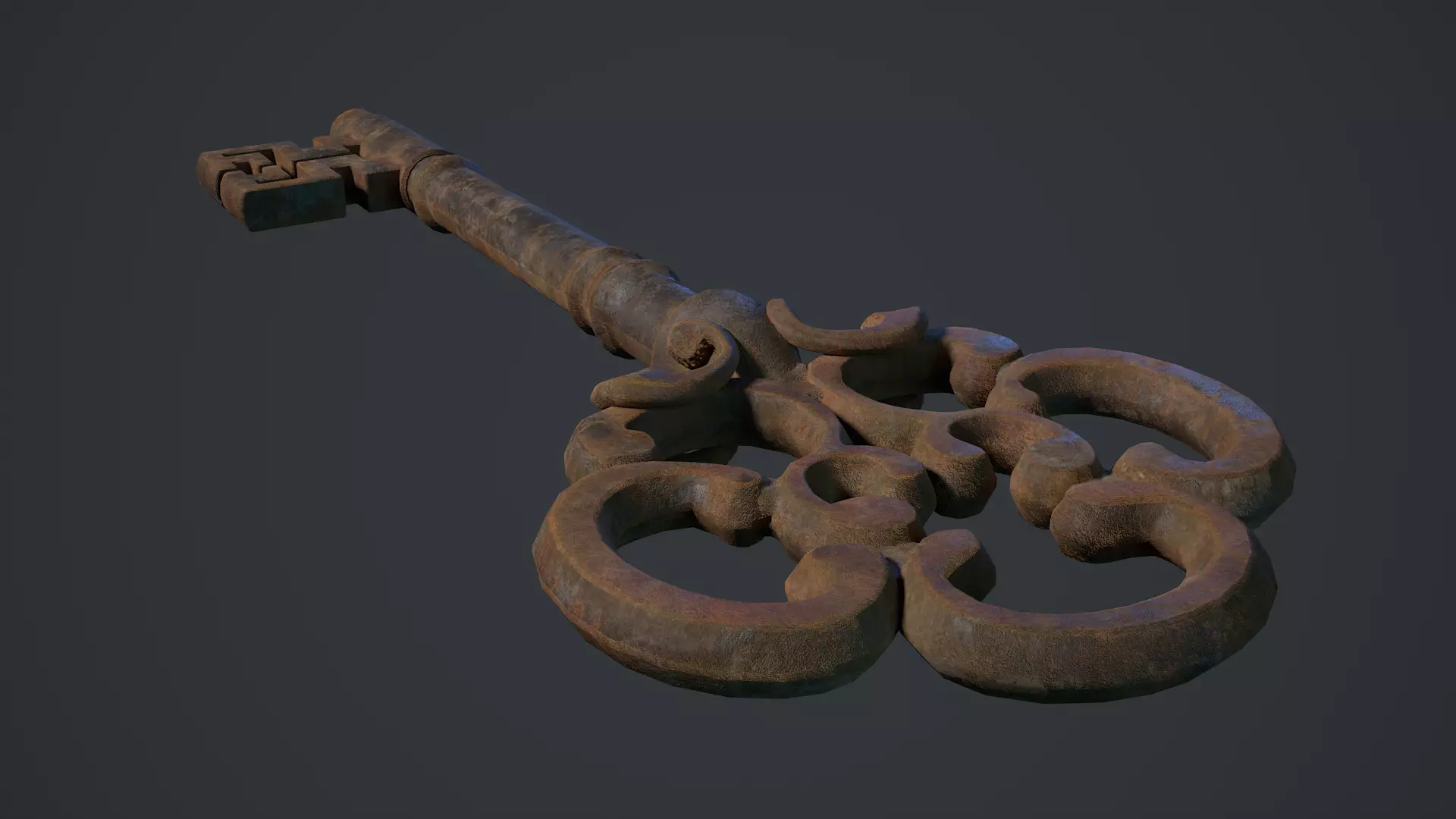 Ornamental Rusted Key Low-poly 3D model_9