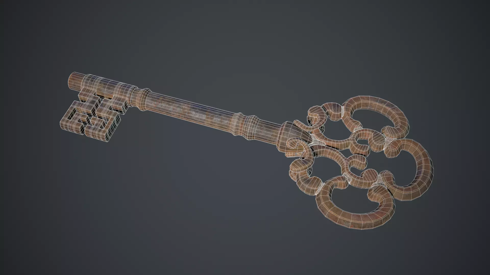 Ornamental Rusted Key Low-poly 3D model_12