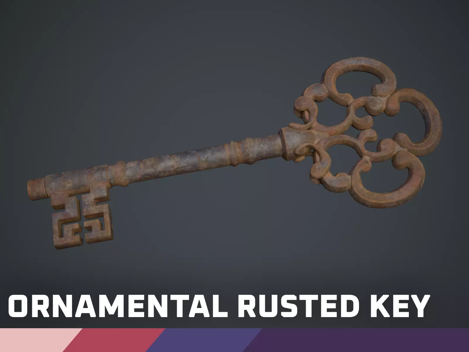 Ornamental Rusted Key Low-poly 3D model_0