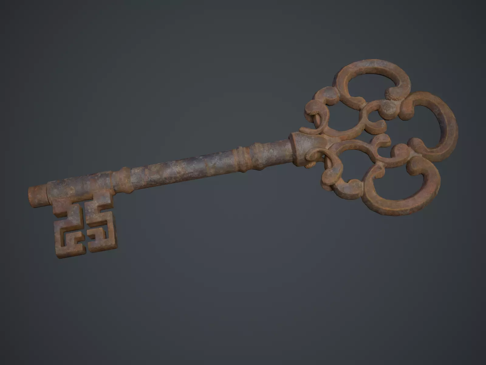 Ornamental Rusted Key Low-poly 3D model_5