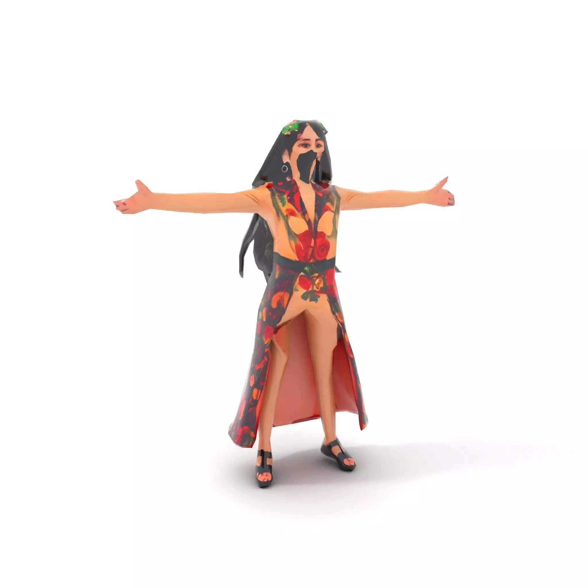 Colorful Fashion Model Pack with Floral Accessories Low-poly 3D model_9