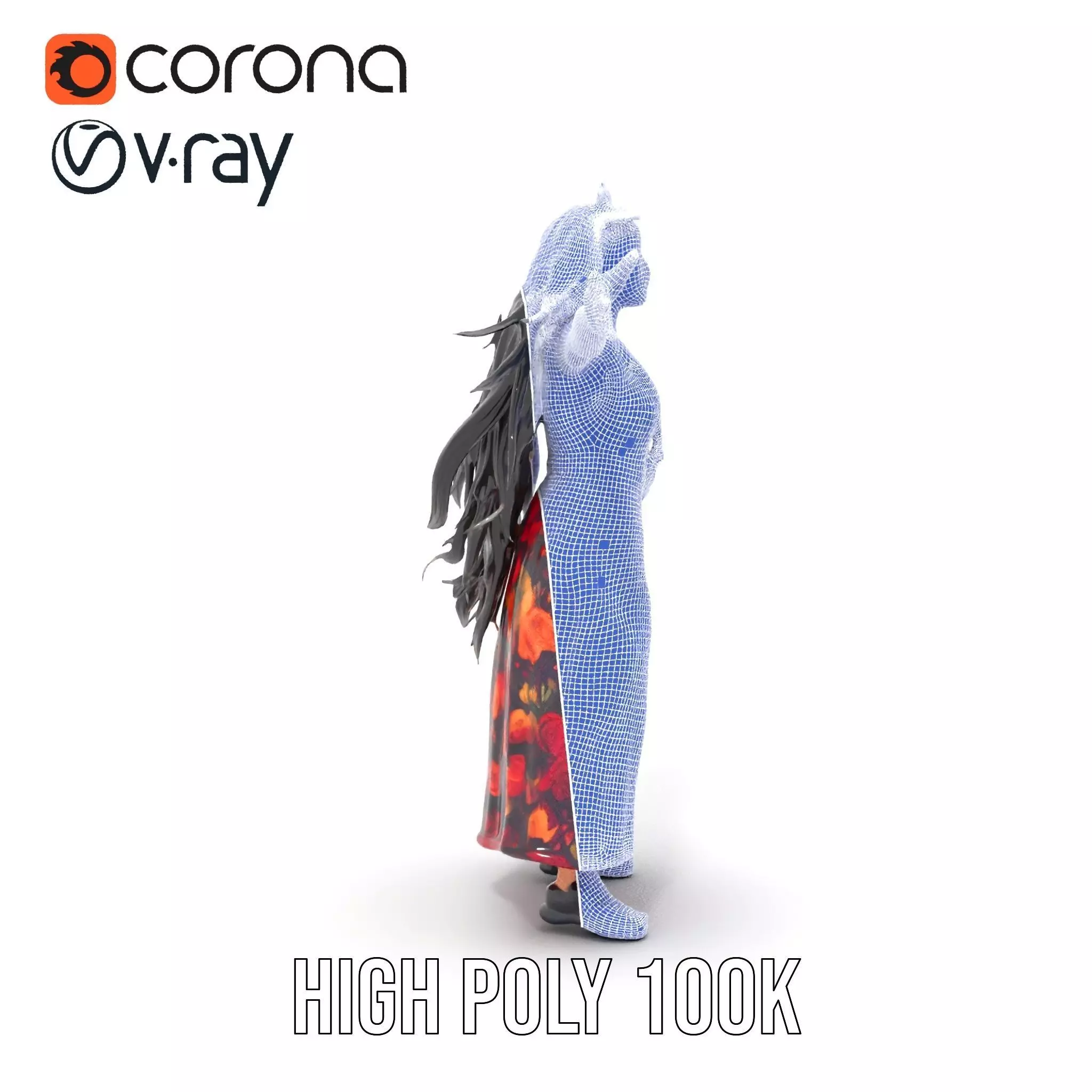 Colorful Fashion Model Pack with Floral Accessories Low-poly 3D model_34