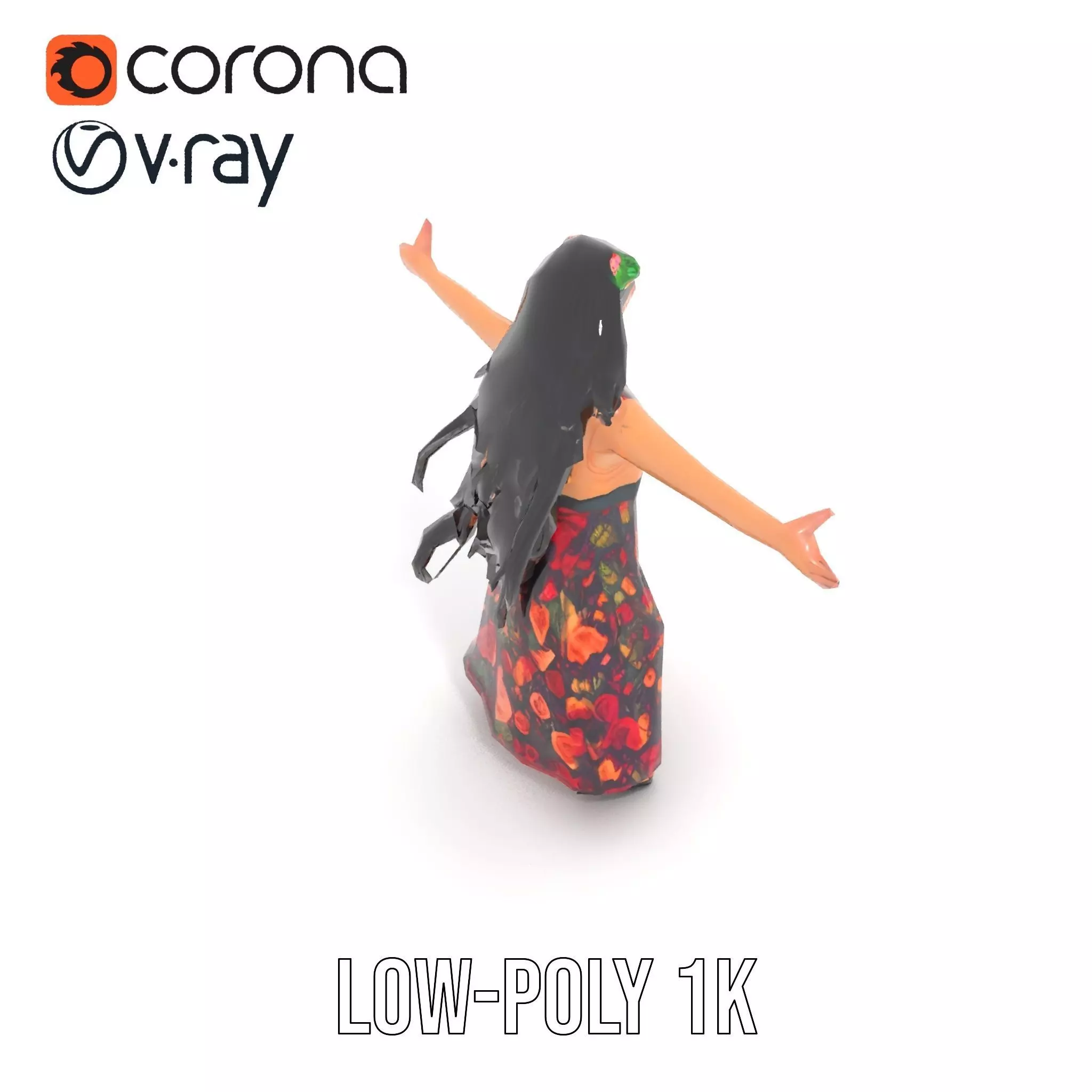 Colorful Fashion Model Pack with Floral Accessories Low-poly 3D model_14