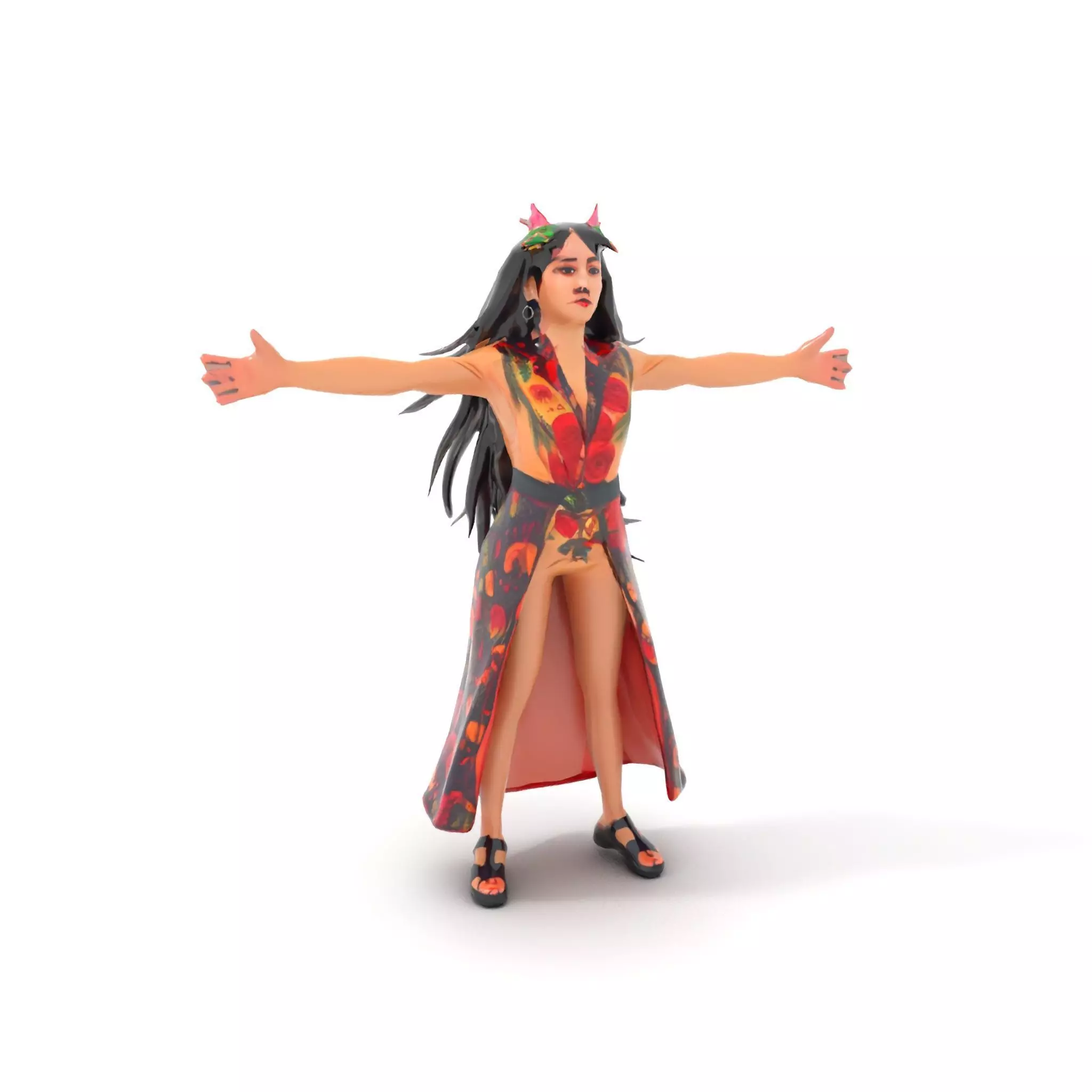 Colorful Fashion Model Pack with Floral Accessories Low-poly 3D model_6