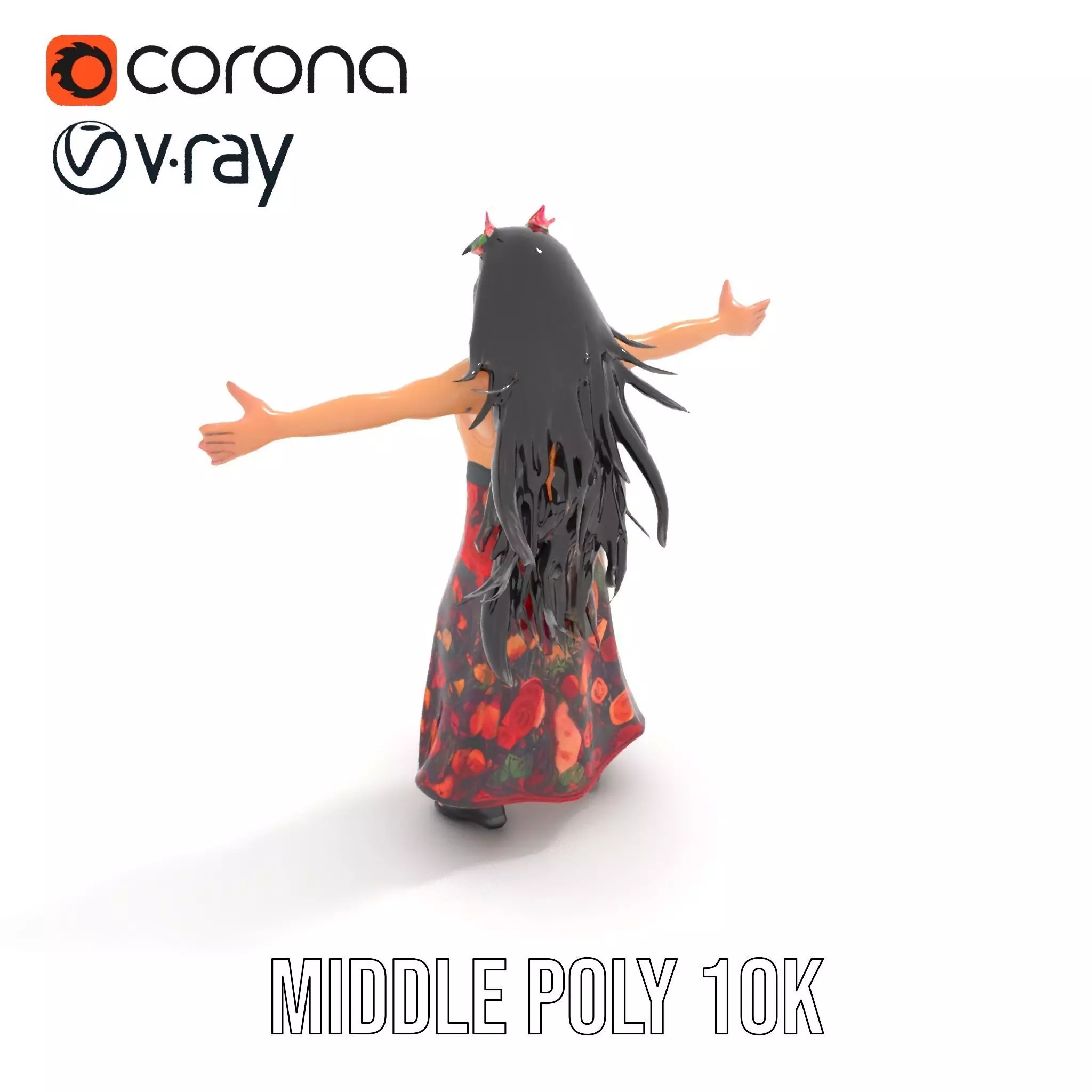 Colorful Fashion Model Pack with Floral Accessories Low-poly 3D model_7