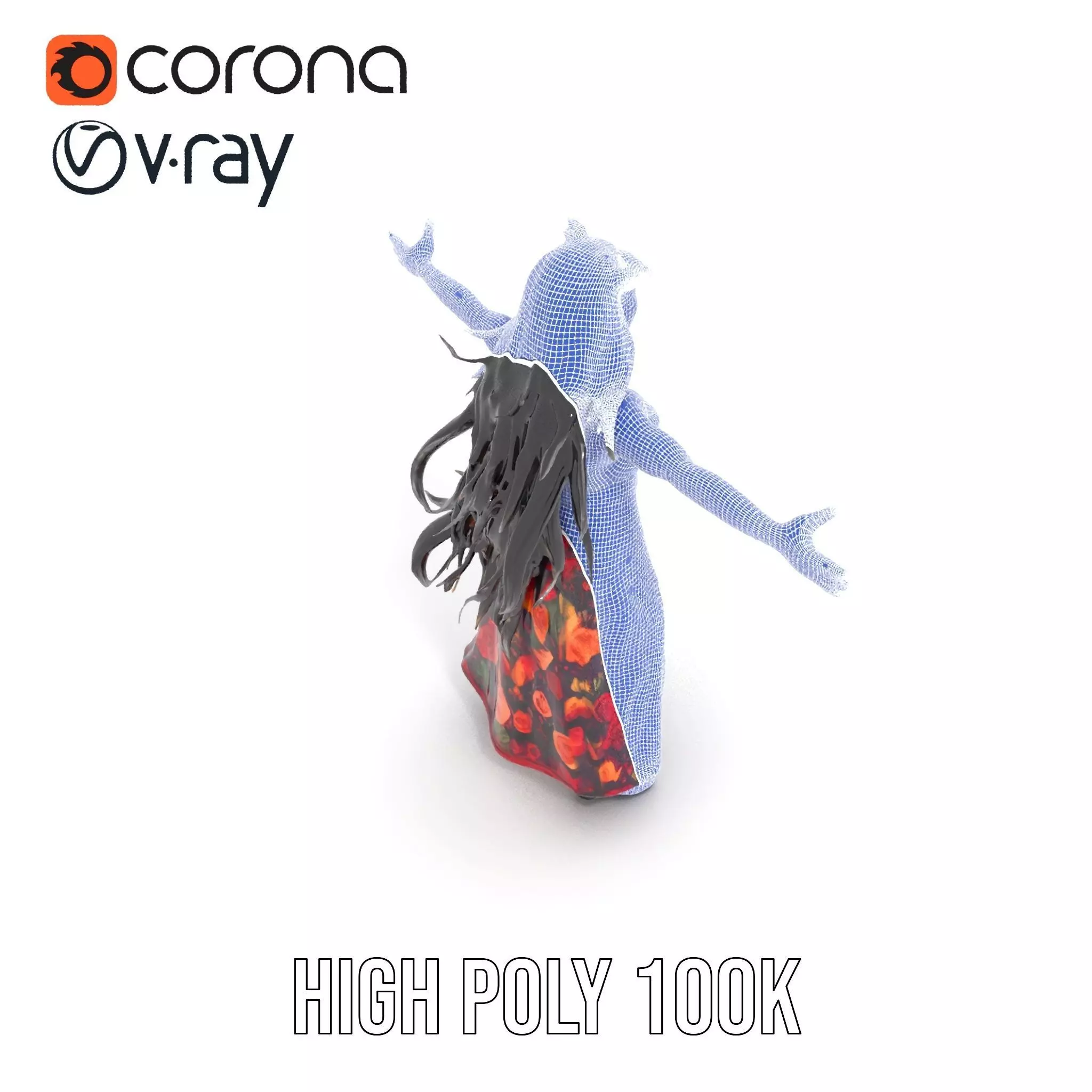 Colorful Fashion Model Pack with Floral Accessories Low-poly 3D model_29