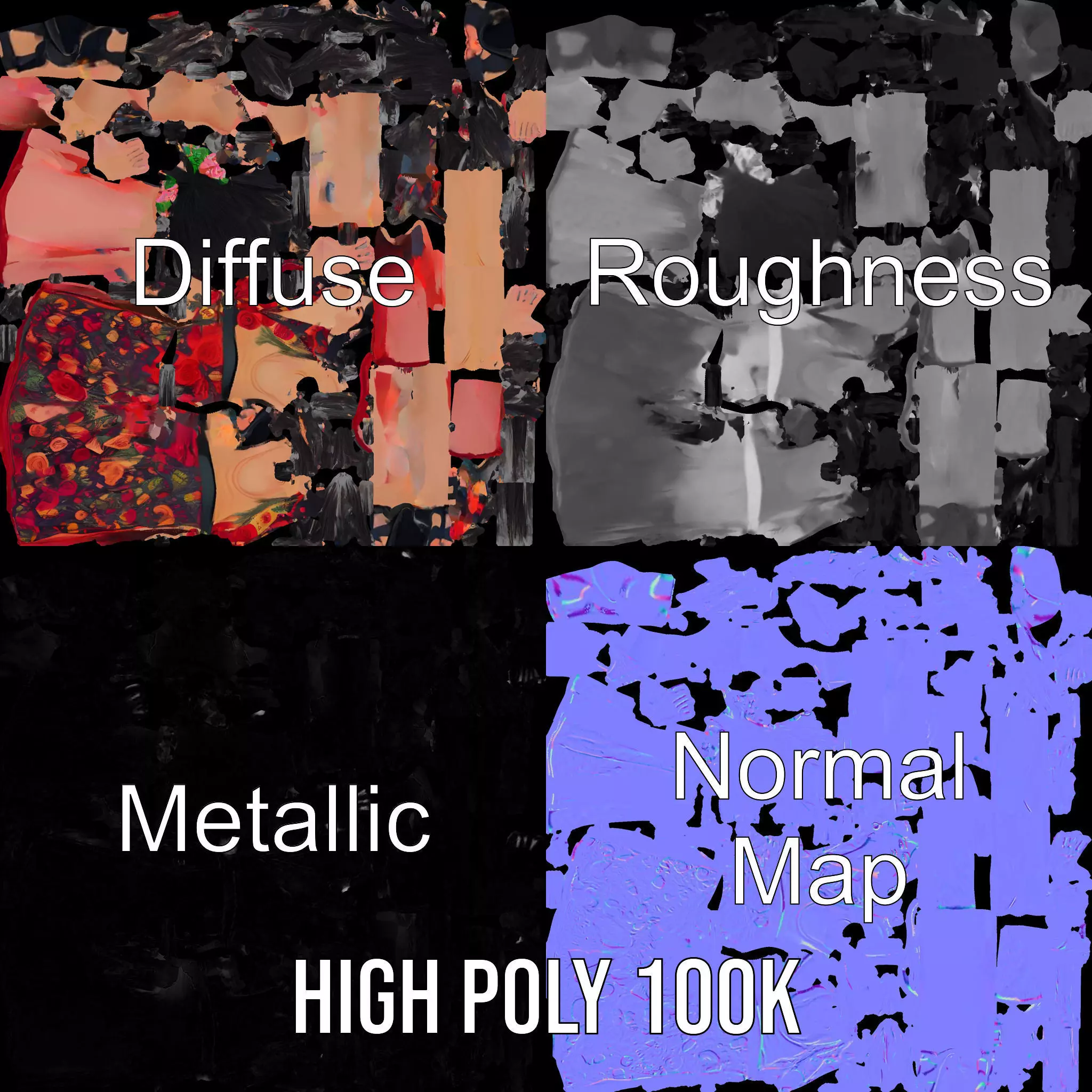 Colorful Fashion Model Pack with Floral Accessories Low-poly 3D model_4