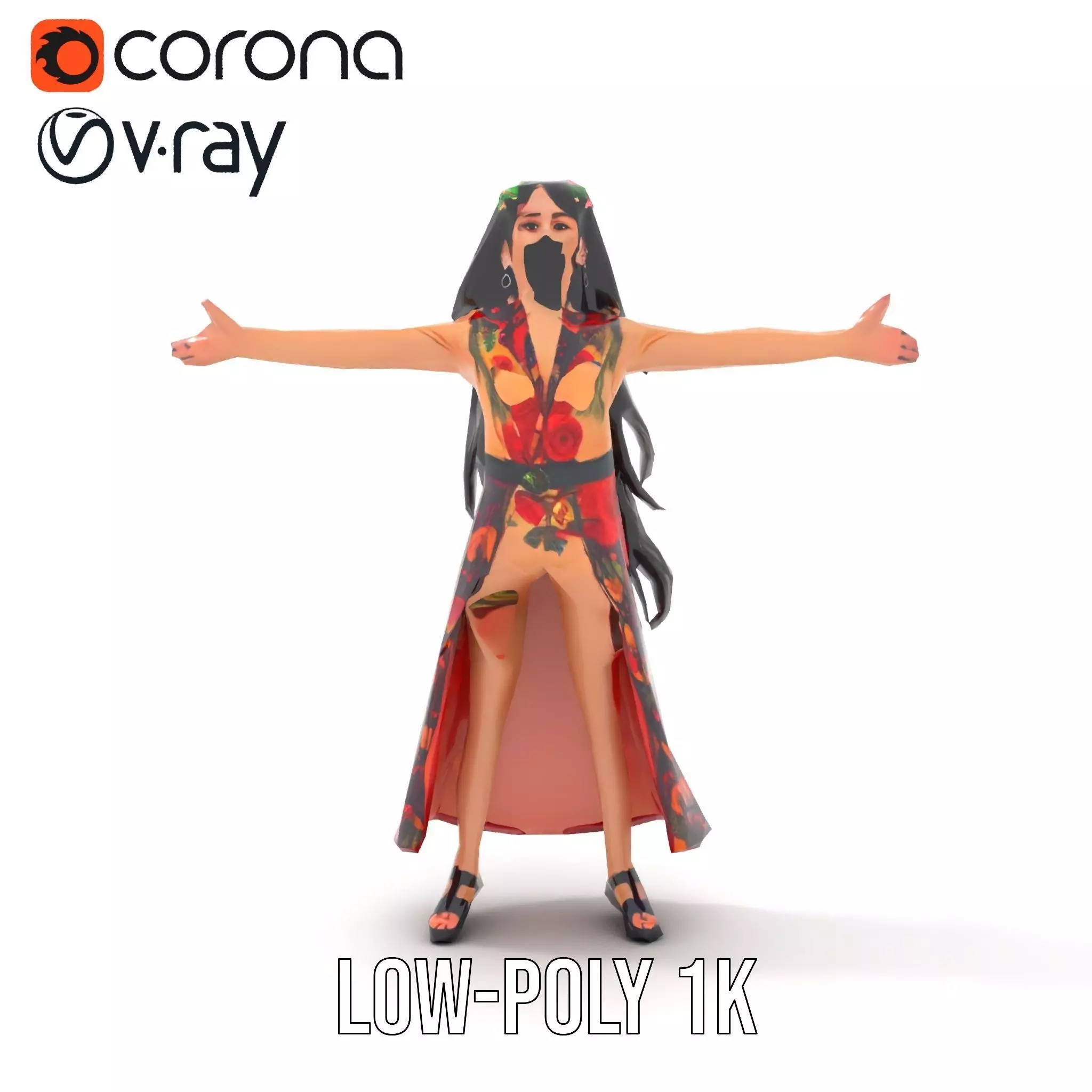 Colorful Fashion Model Pack with Floral Accessories Low-poly 3D model_8