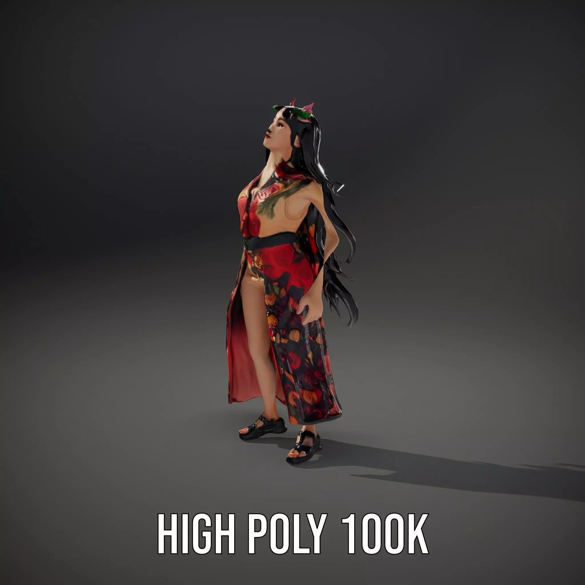 Colorful Fashion Model Pack with Floral Accessories Low-poly 3D model_32