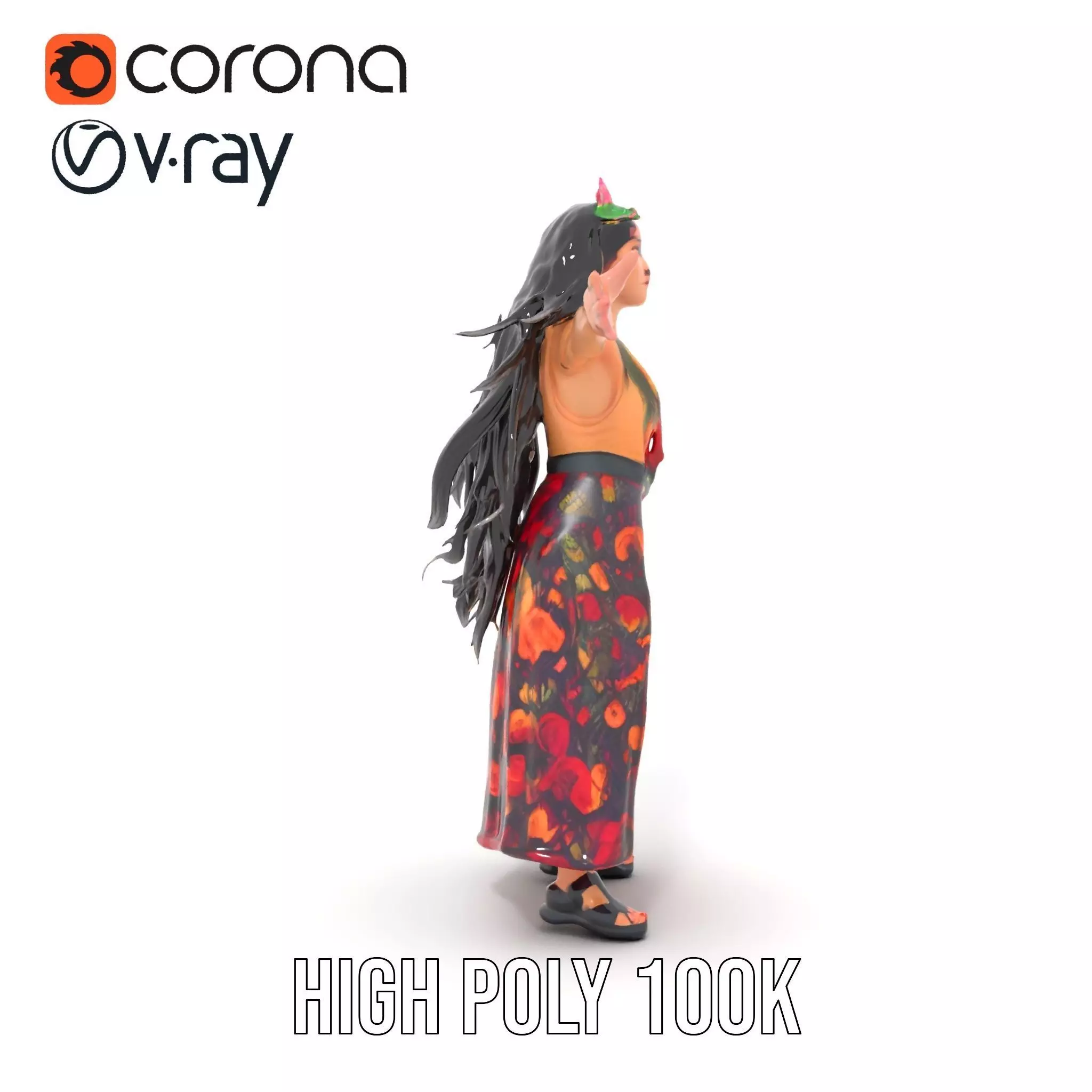 Colorful Fashion Model Pack with Floral Accessories Low-poly 3D model_26