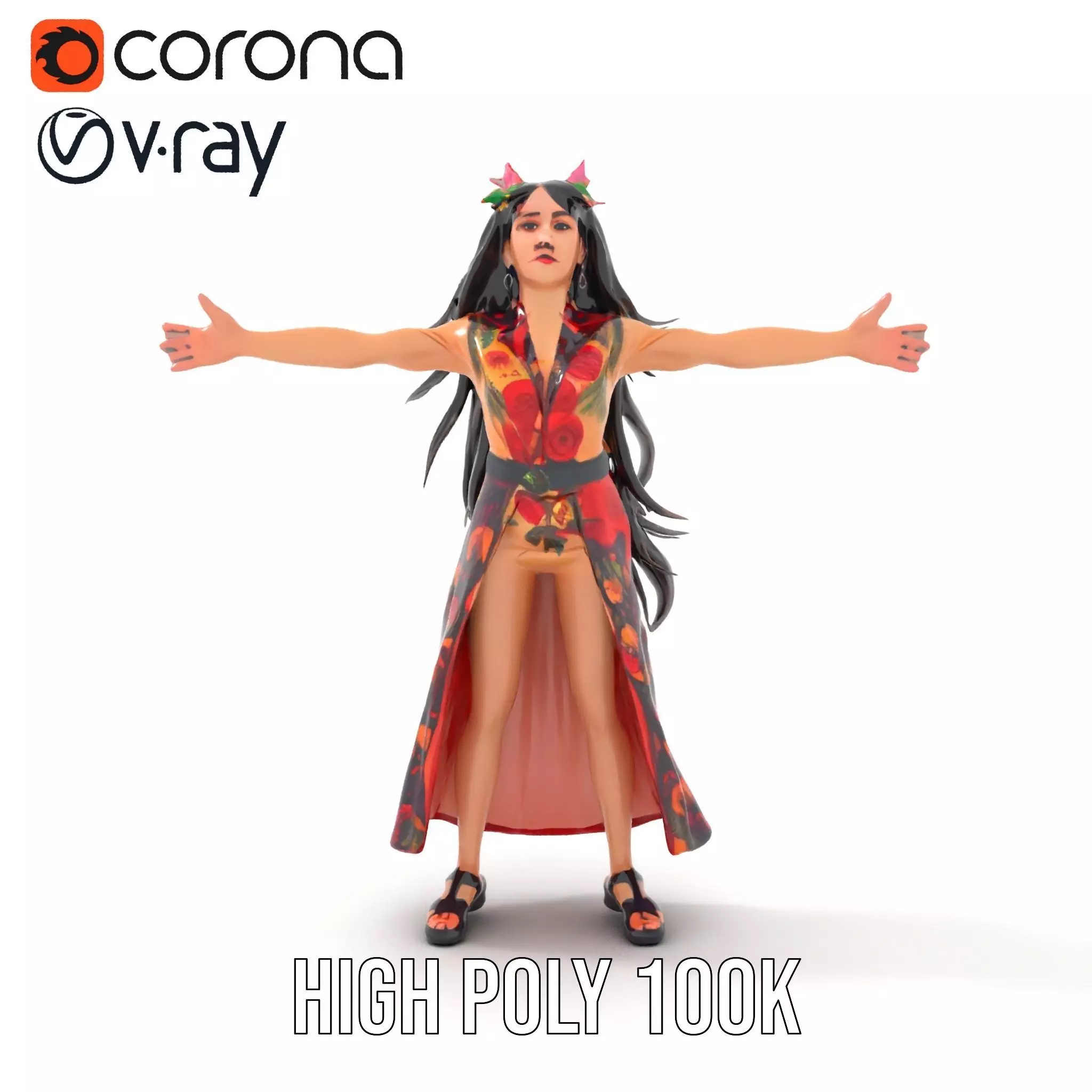 Colorful Fashion Model Pack with Floral Accessories Low-poly 3D model_21