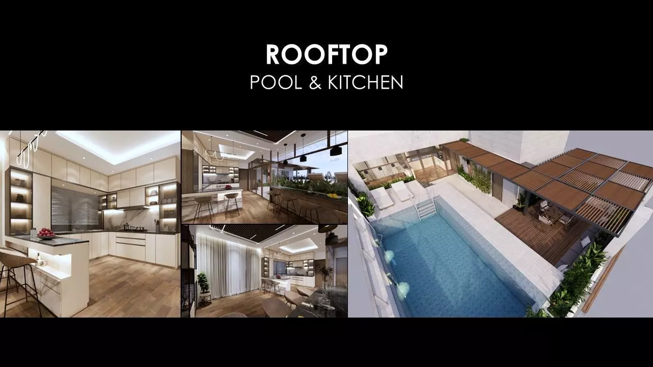 ROOFTOP POOL AND KITCHEN DESIGN Low-poly 3D model