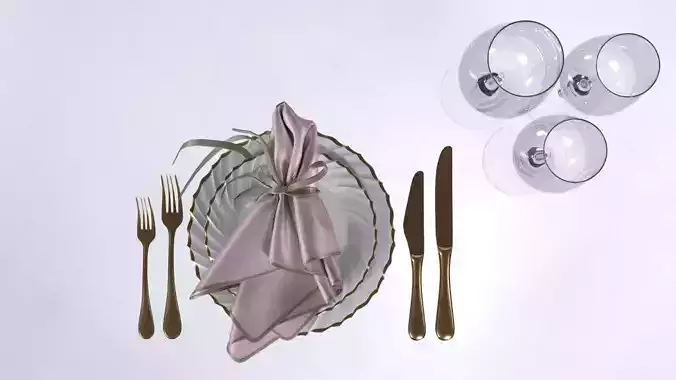 Elegant Table Setting with Gold Cutlery and Pink Napkin 