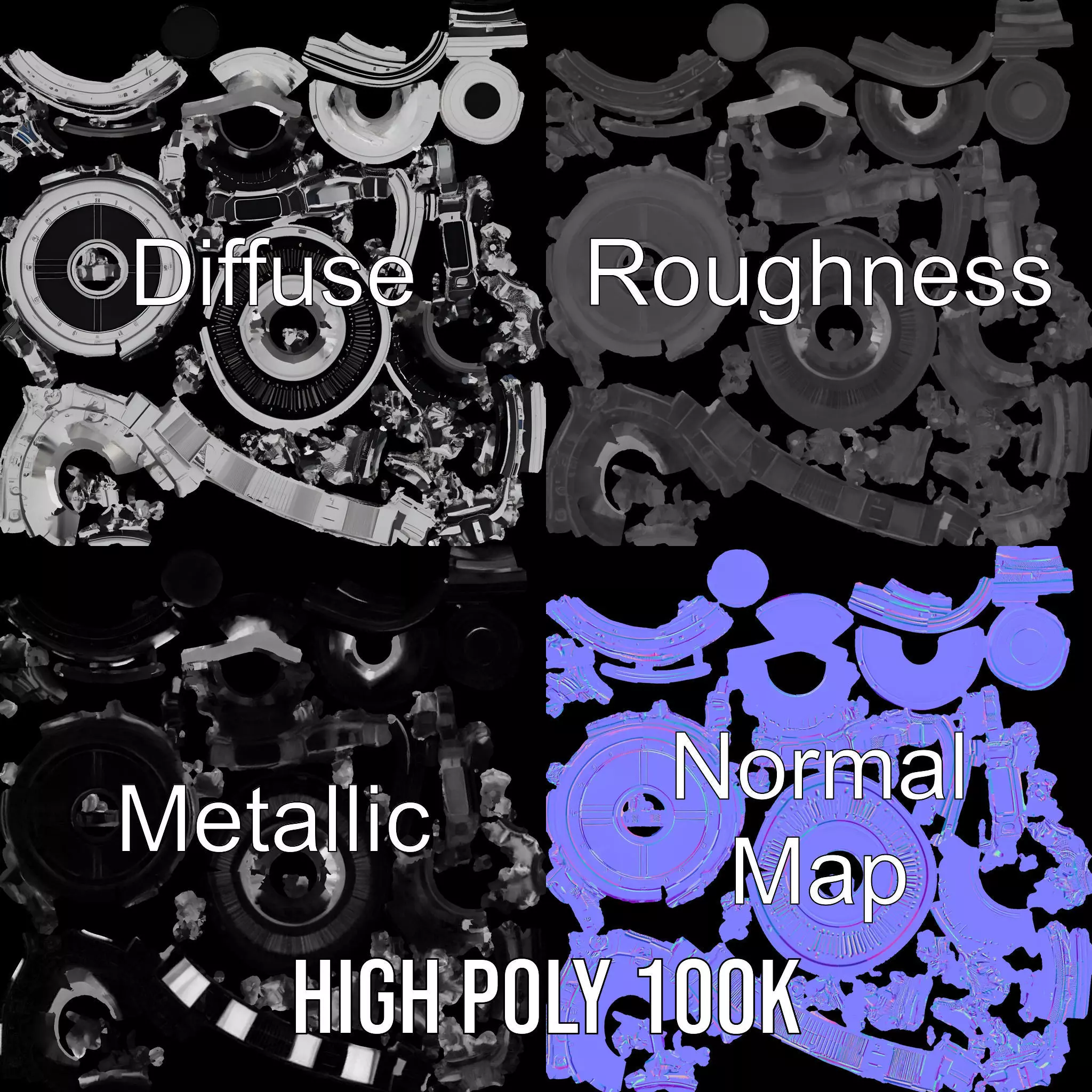 Jet Engine Model Pack with Detailed Components Low-poly 3D model_4