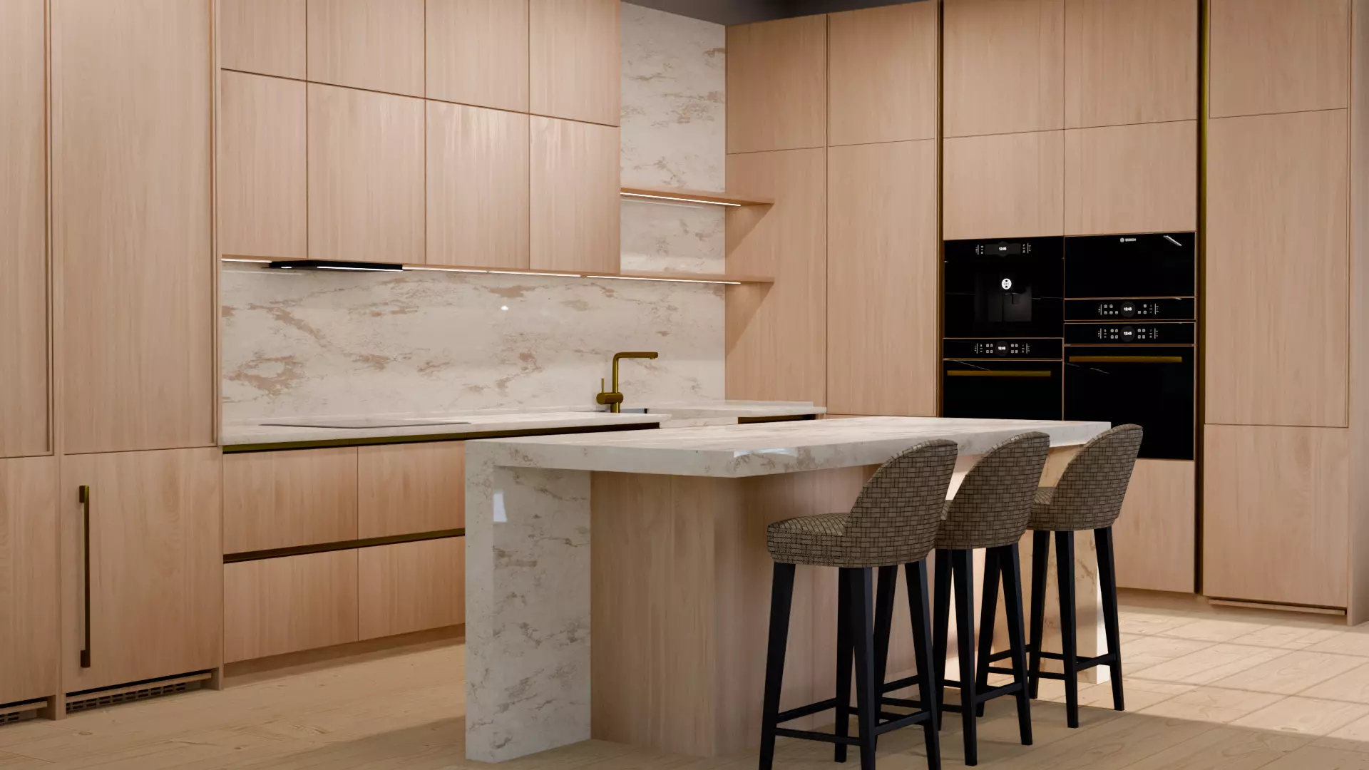 Modern Kitchen Furniture Low-poly 3D model_1