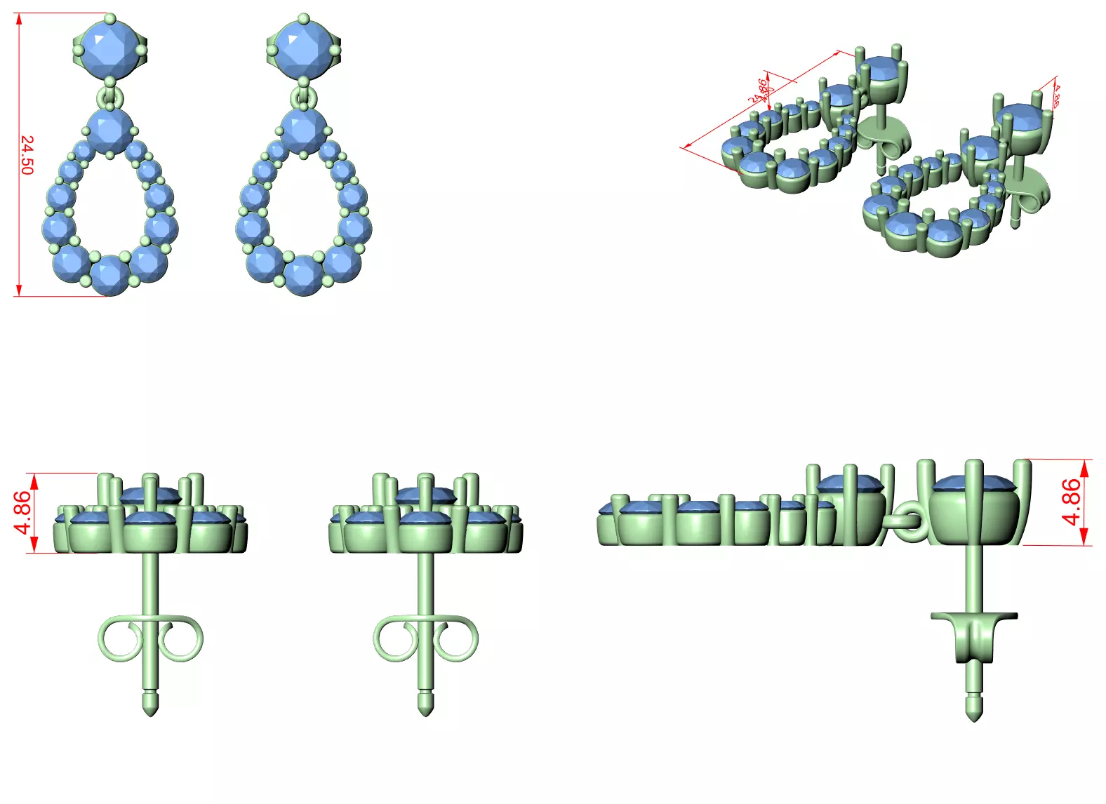 Diamond Drops Earrings 3dm stl renders animation videos details 3D print model_1