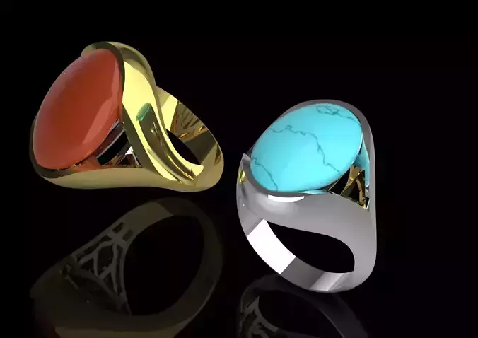 Man Modern Design Gold STL Ring with Agate Stone Model mr0250 3D print model