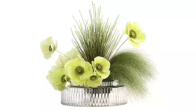 Bouquet Of Green Flowers Poppy And Grass In Glass 603