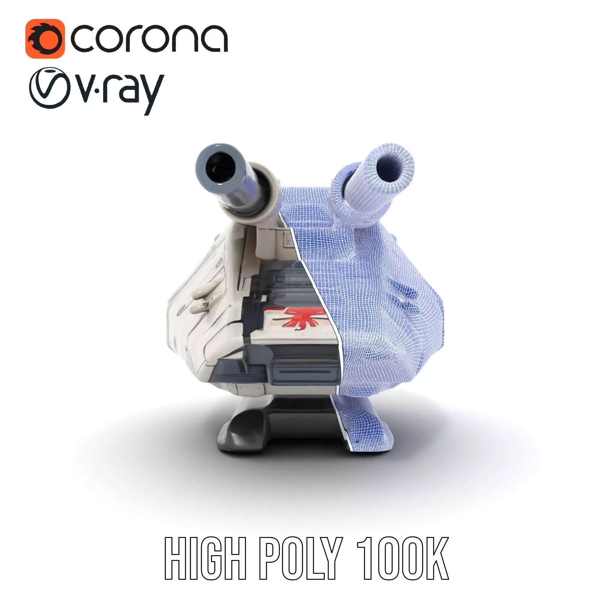 SciFi Tank Turret with Dual Cannons Model Pack Low-poly 3D model_35