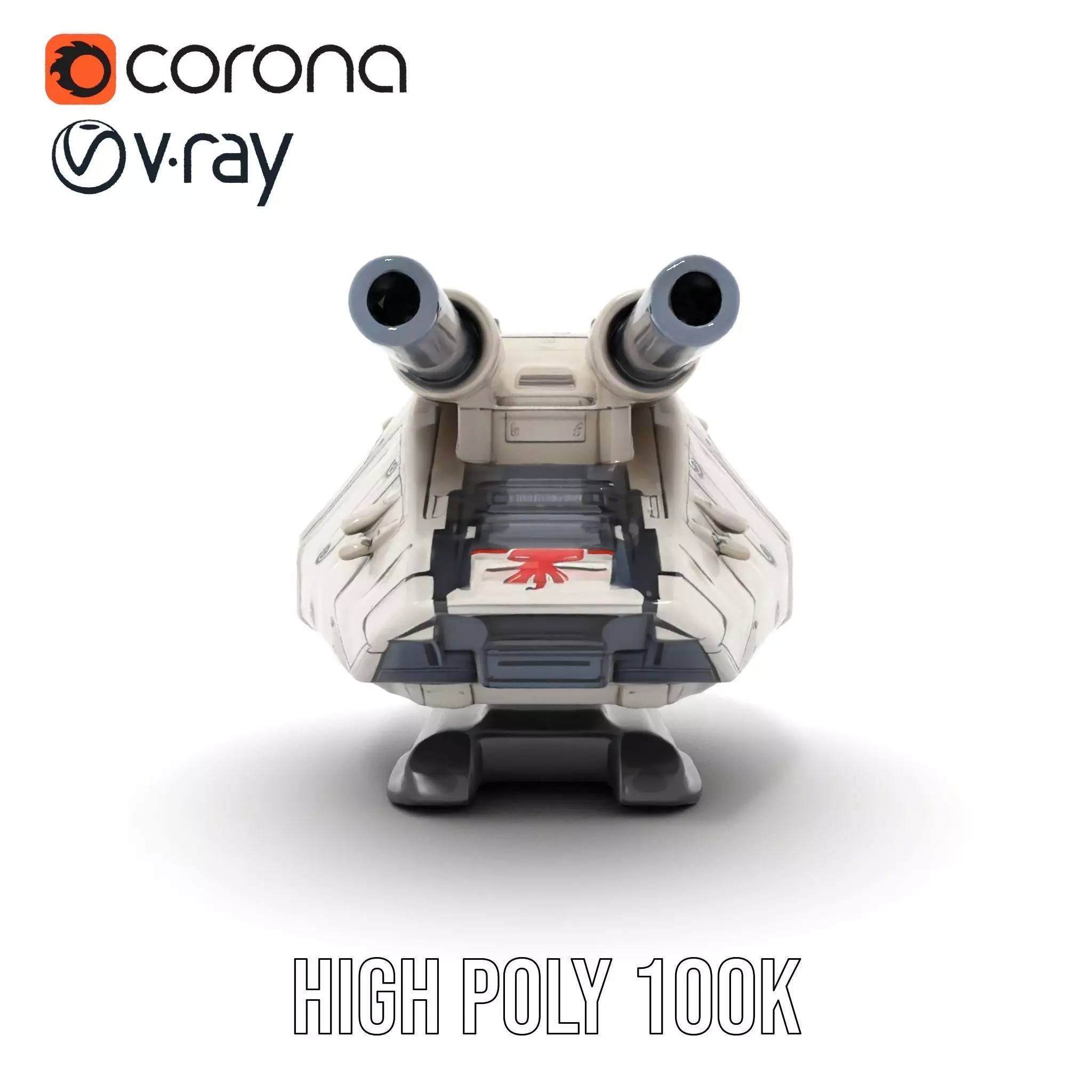 SciFi Tank Turret with Dual Cannons Model Pack Low-poly 3D model_19