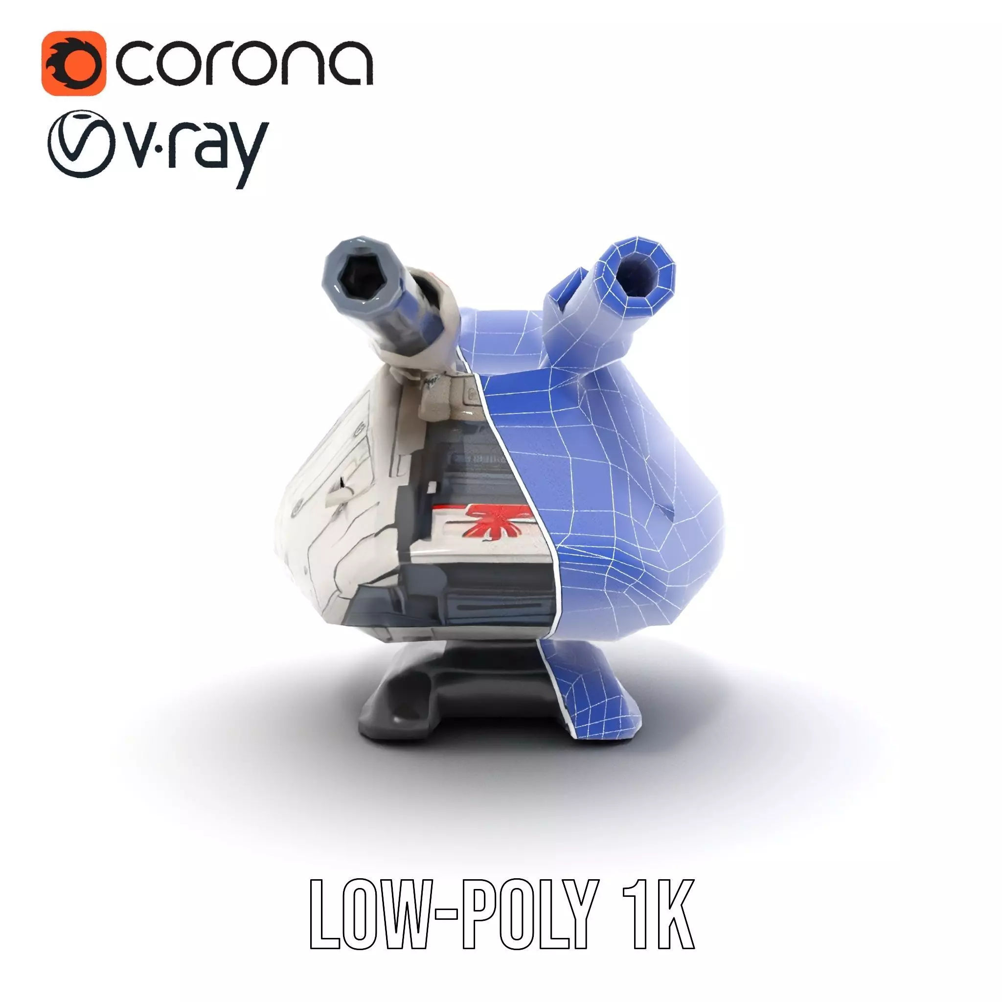 SciFi Tank Turret with Dual Cannons Model Pack Low-poly 3D model_32