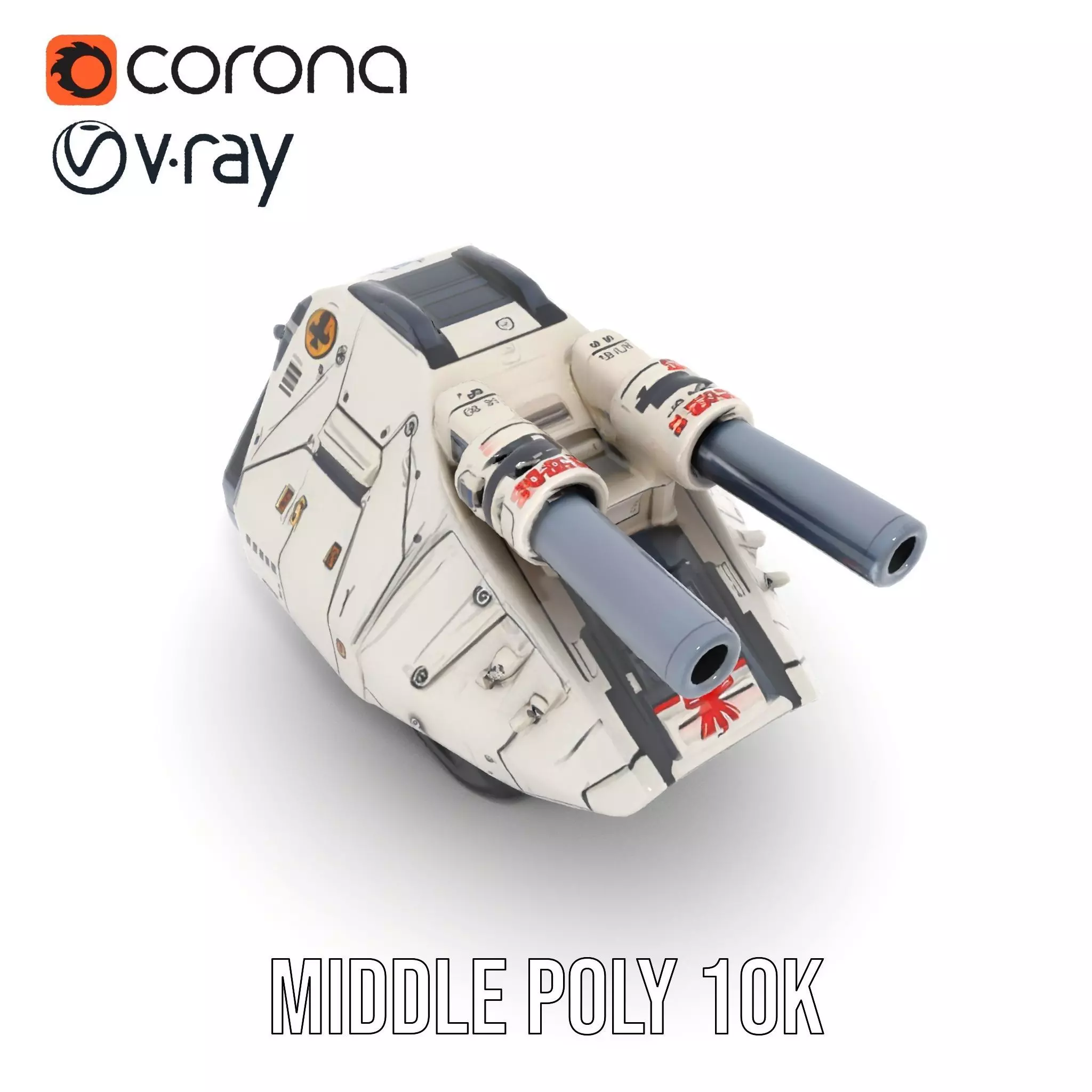 SciFi Tank Turret with Dual Cannons Model Pack Low-poly 3D model_6