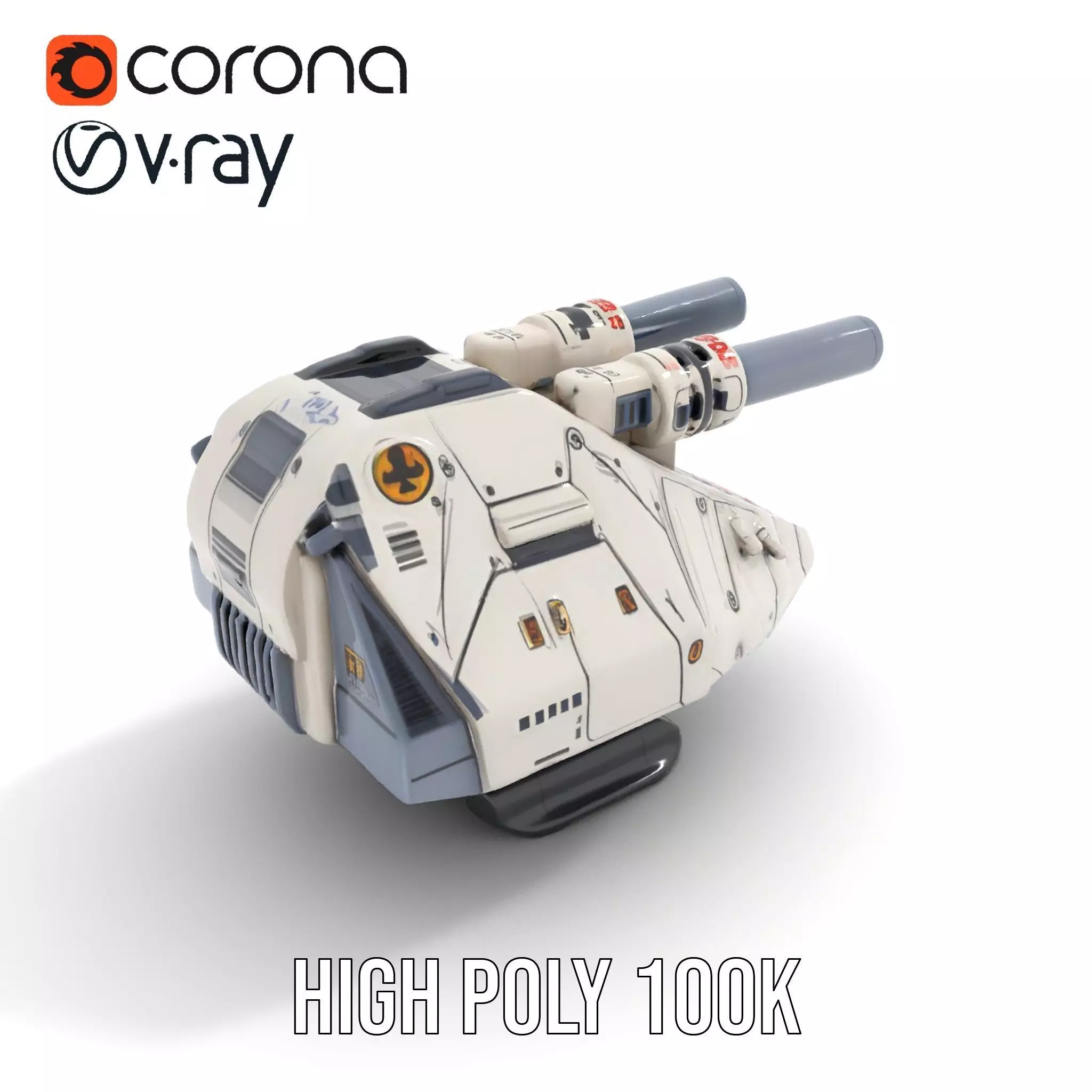 SciFi Tank Turret with Dual Cannons Model Pack Low-poly 3D model_27