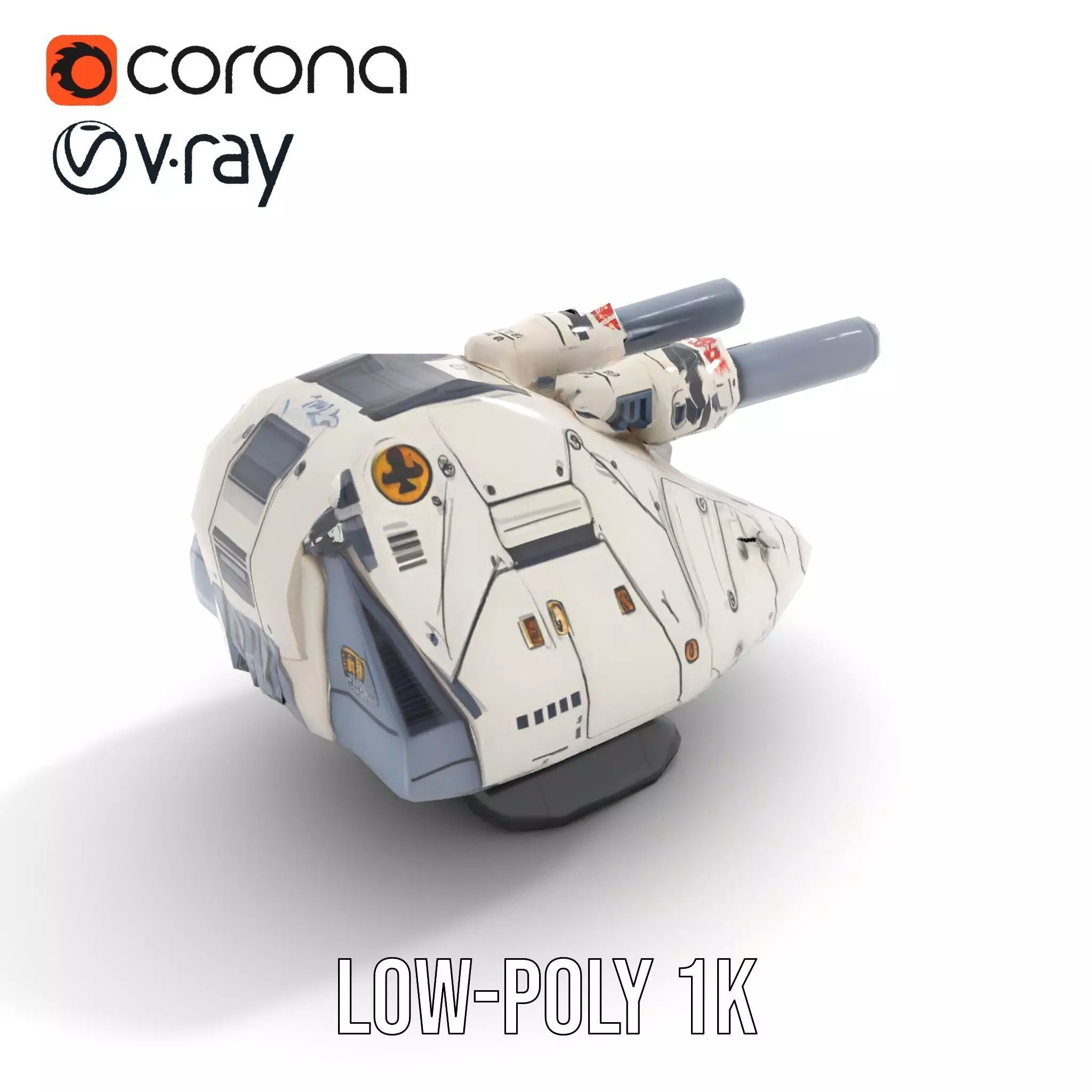 SciFi Tank Turret with Dual Cannons Model Pack Low-poly 3D model_10