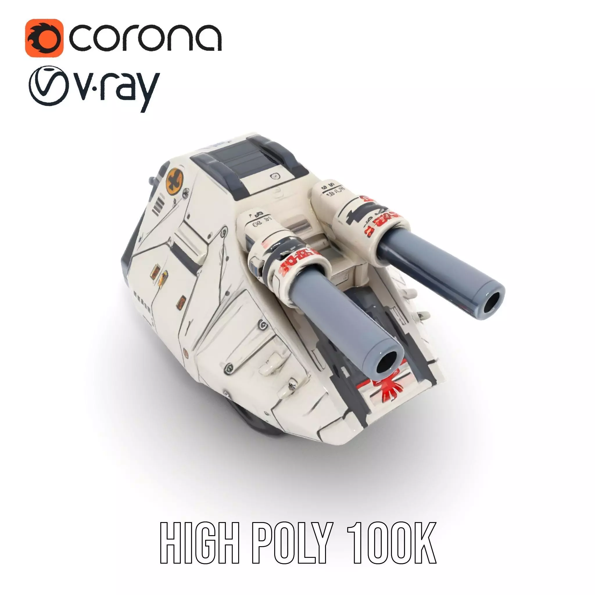 SciFi Tank Turret with Dual Cannons Model Pack Low-poly 3D model_16