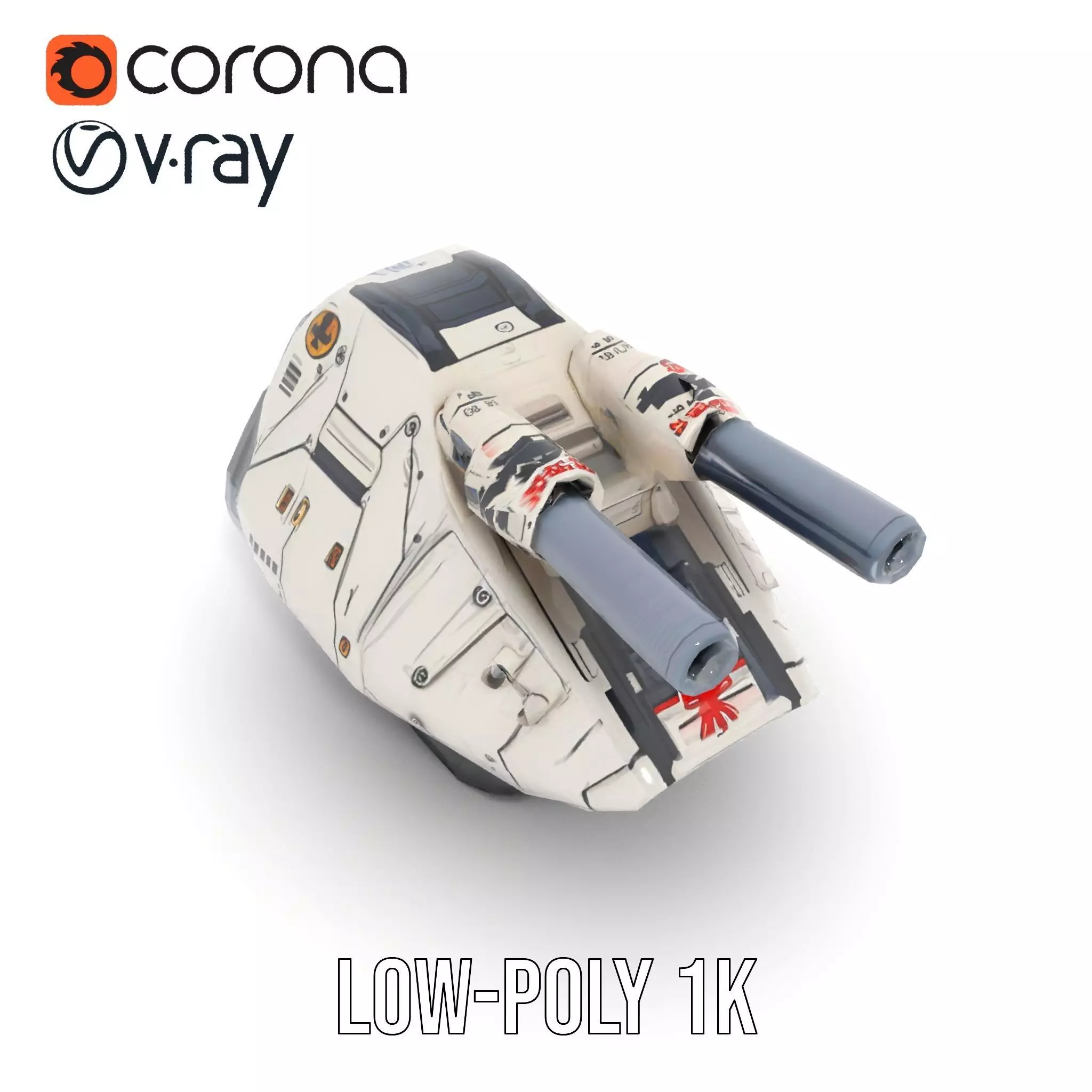 SciFi Tank Turret with Dual Cannons Model Pack Low-poly 3D model_8