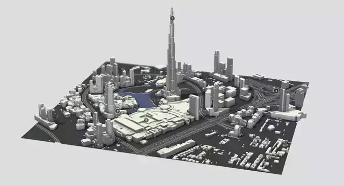 Burj khalifa dubai tower 3d model 4 sqkm area