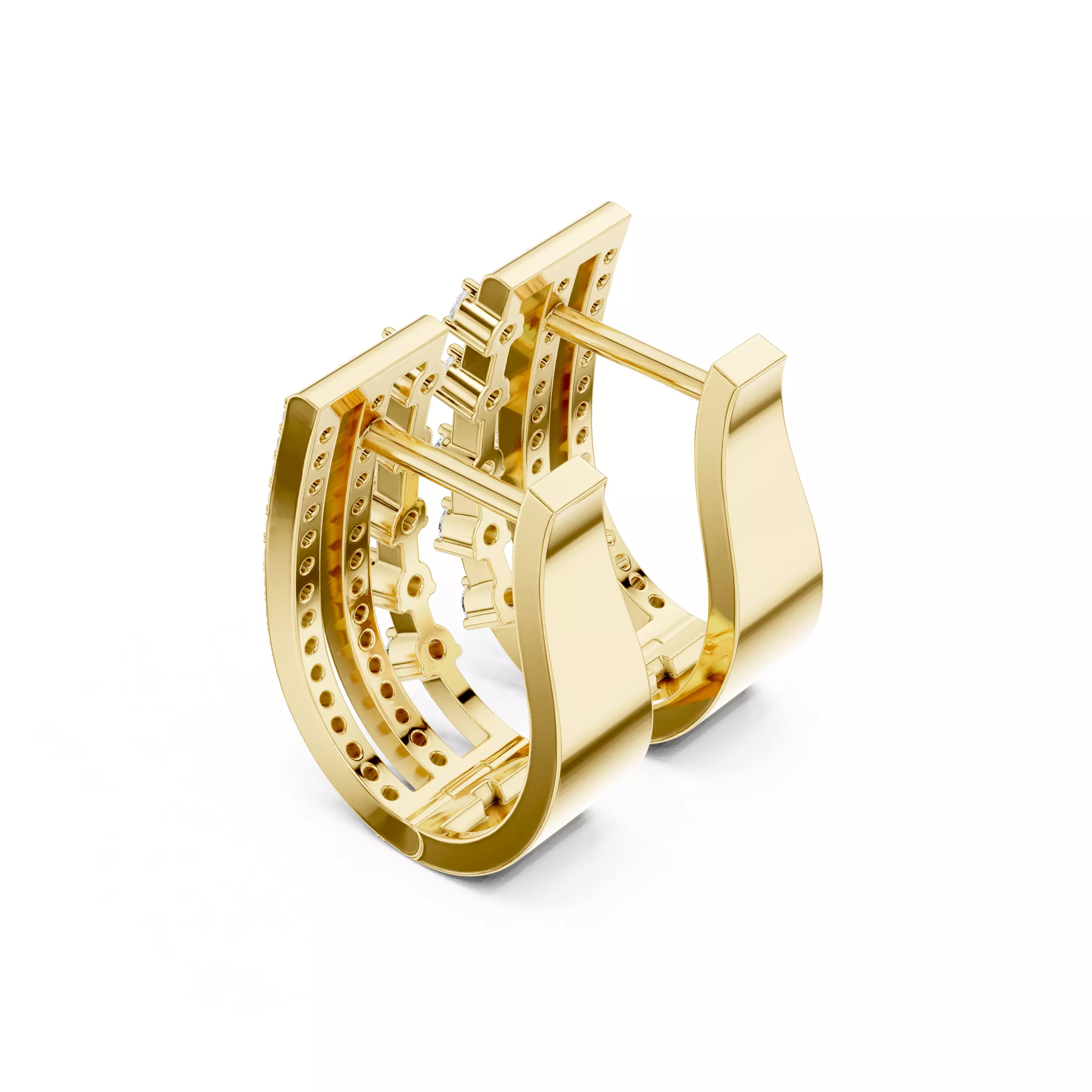 Three Row Round Cut Diamond Earring 3DM STL Video 3D print model_7