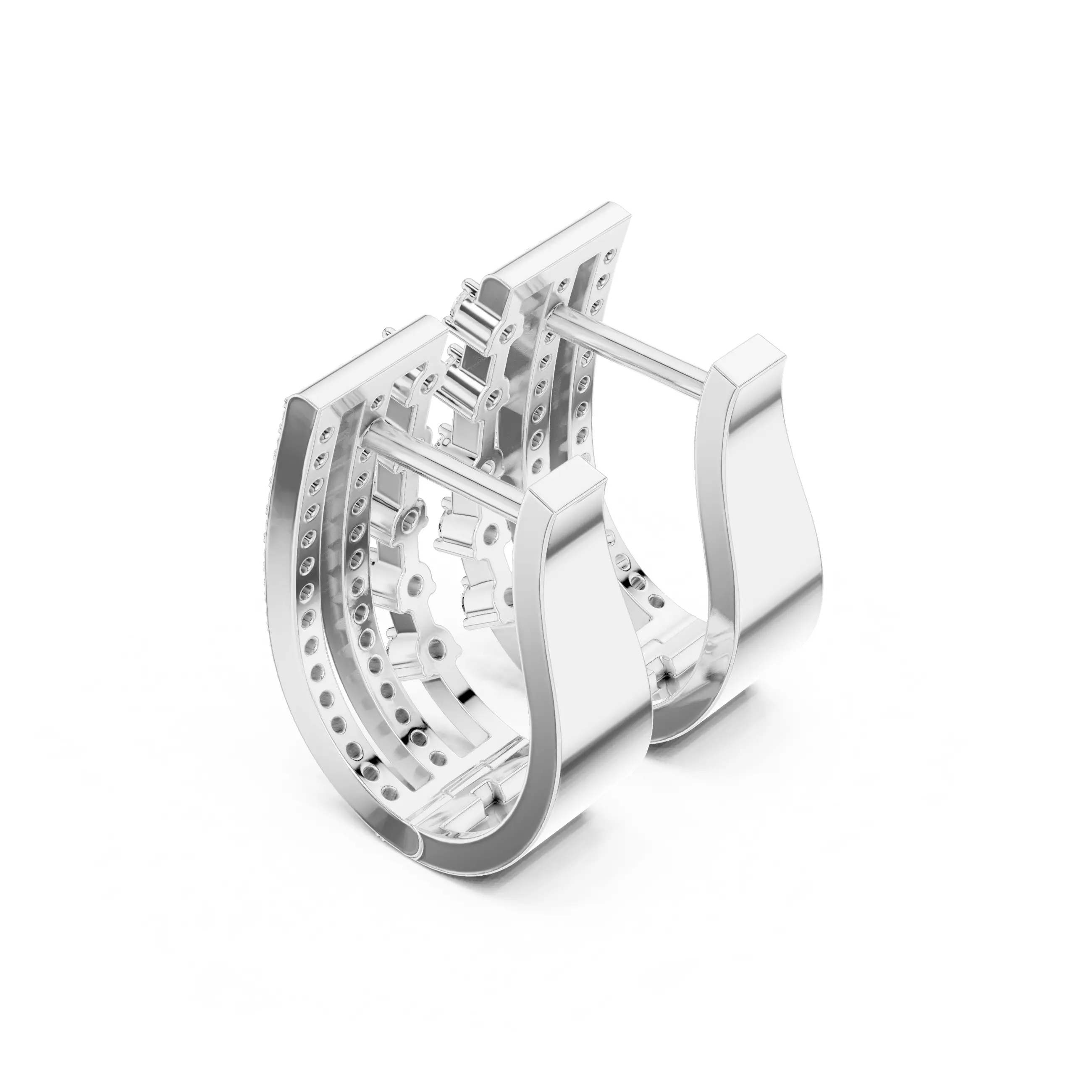 Three Row Round Cut Diamond Earring 3DM STL Video 3D print model_10