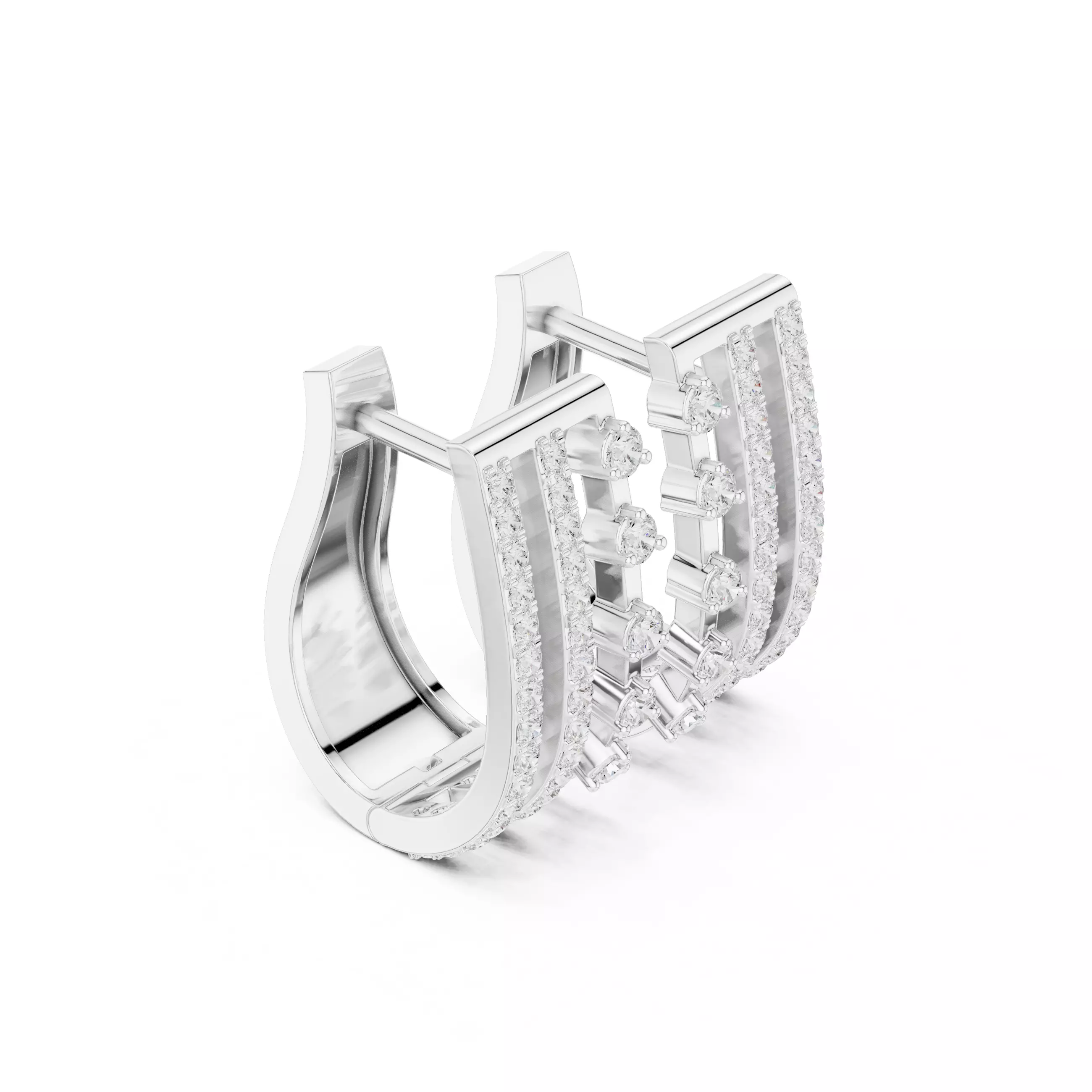 Three Row Round Cut Diamond Earring 3DM STL Video 3D print model_9