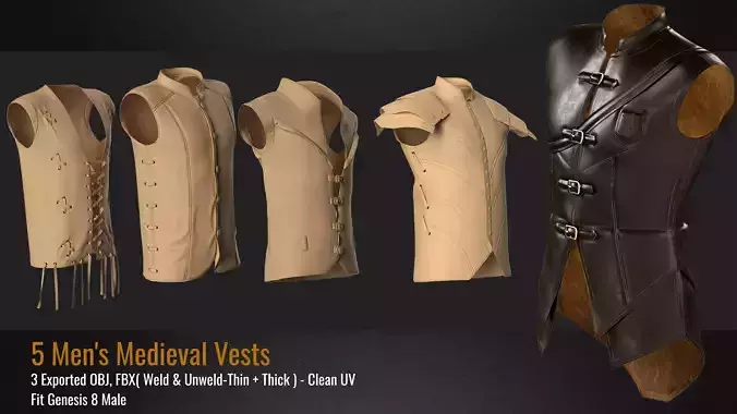5 Men Medieval Vests-VOL 02-MD PROJECTS-OBJ-FBX 3D model