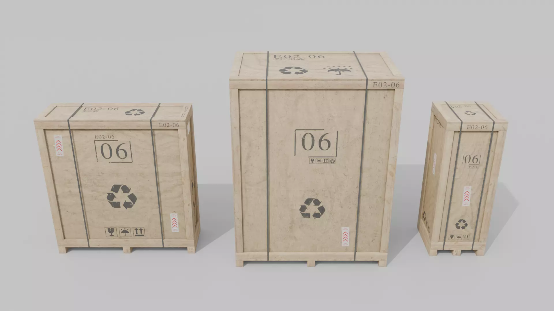 Customizable Wooden Crate Trio - Vertical Mix 3D Model Collection_5
