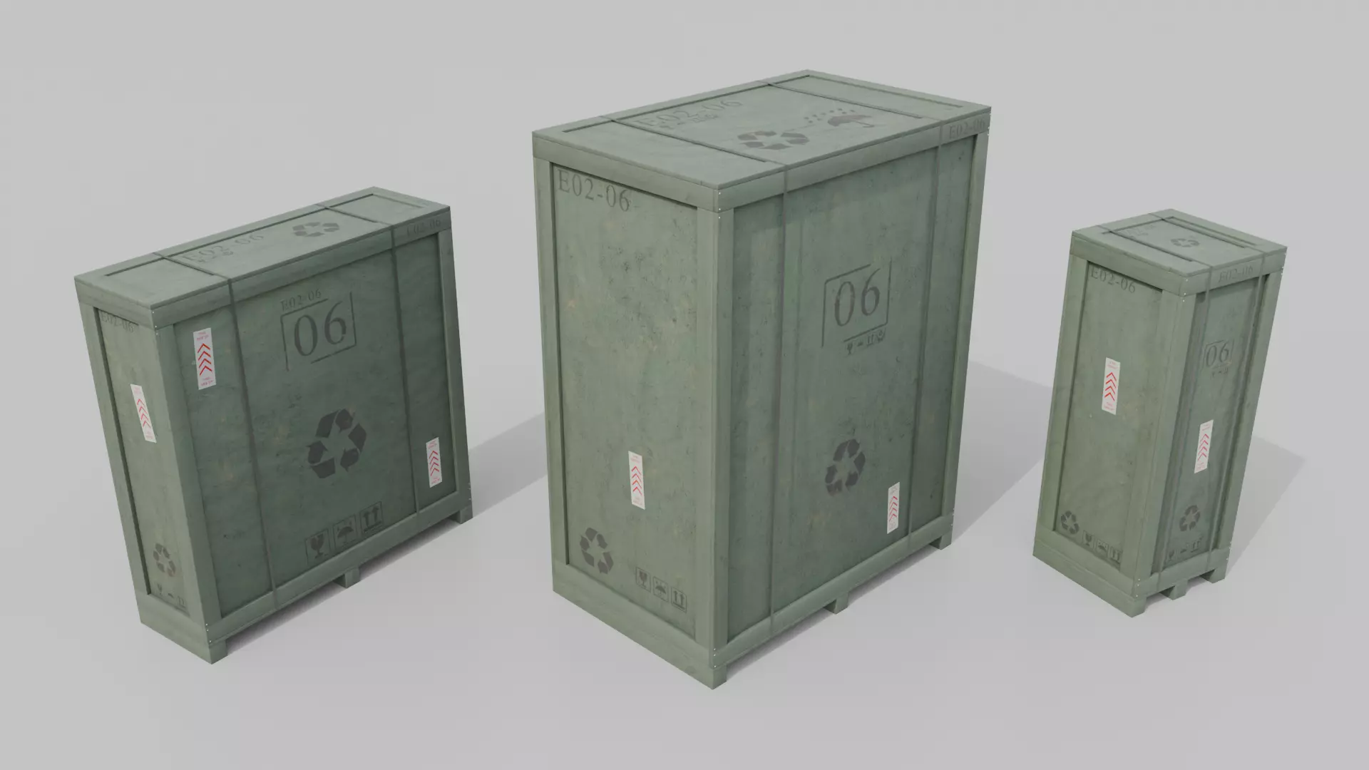 Customizable Wooden Crate Trio - Vertical Mix 3D Model Collection_7