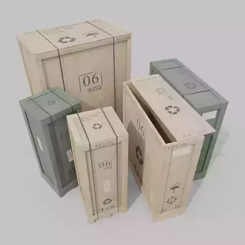 Customizable Wooden Crate Trio - Vertical Mix 3D Model Collection